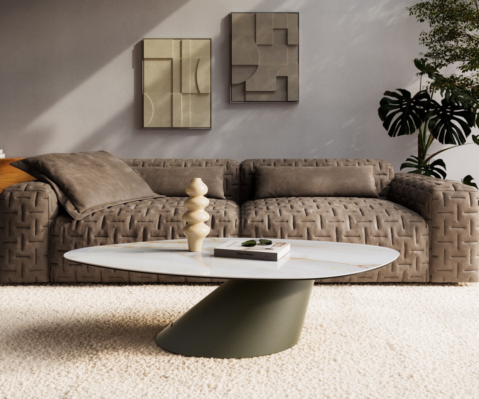 Couchtisch Edge Organisch 140x76 cm Keramik Onyx Pearl Conis Metall Effektfinish Titan 2