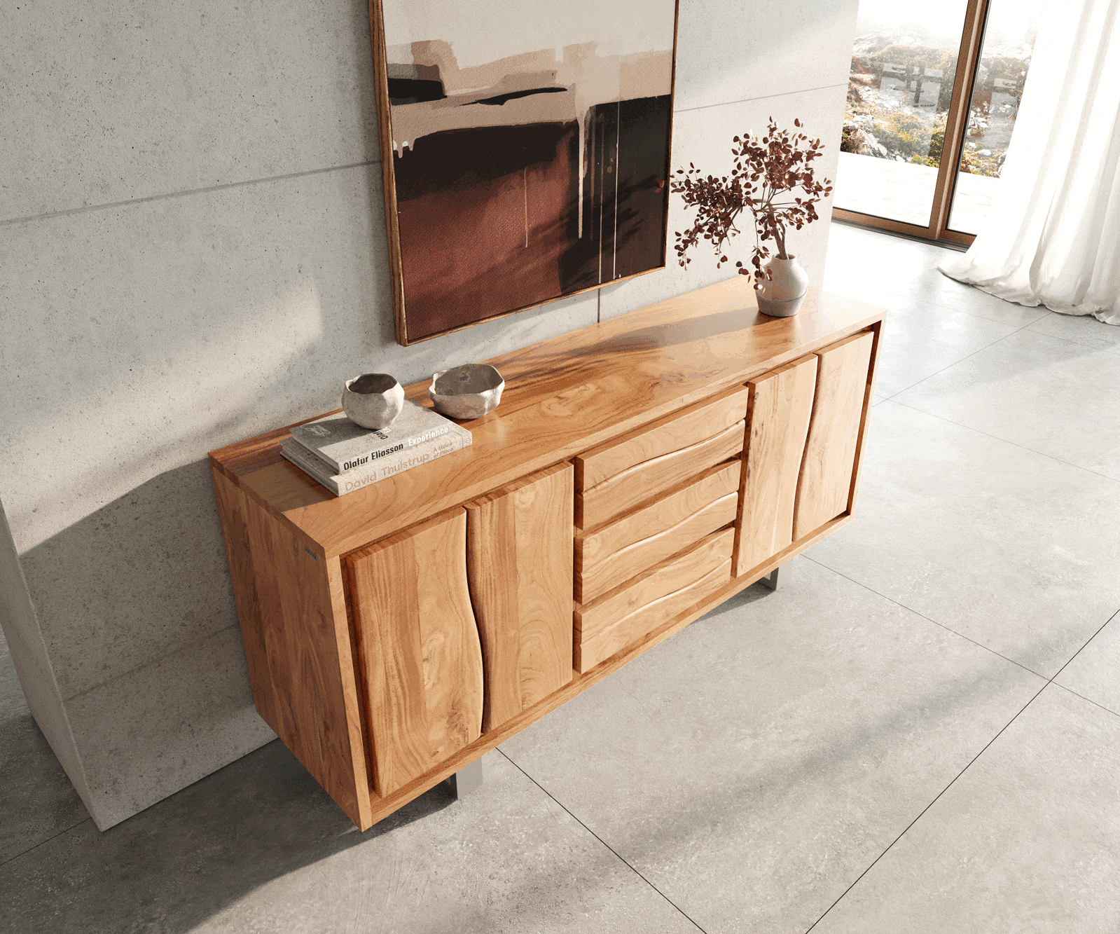 Sideboard Live-Edge 170 cm Akazie natur 3 Schübe 4 Türen 3 Sideboard Live-Edge 170 cm Akazie natur 3 Schübe 4 Türen 3