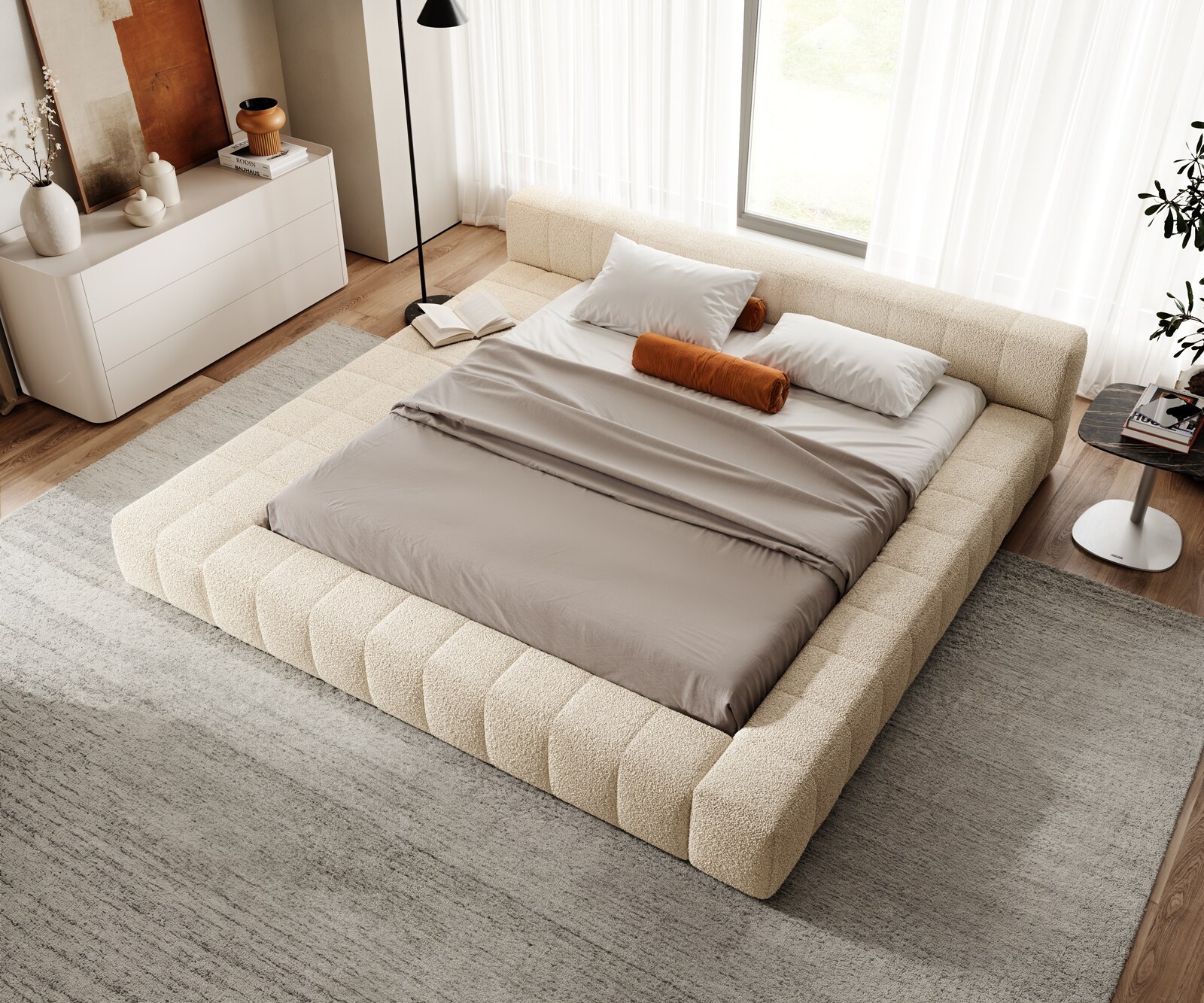 Polsterbettgestell Espazio 180x200 cm Teddystoff Beige mit Stauraum 1