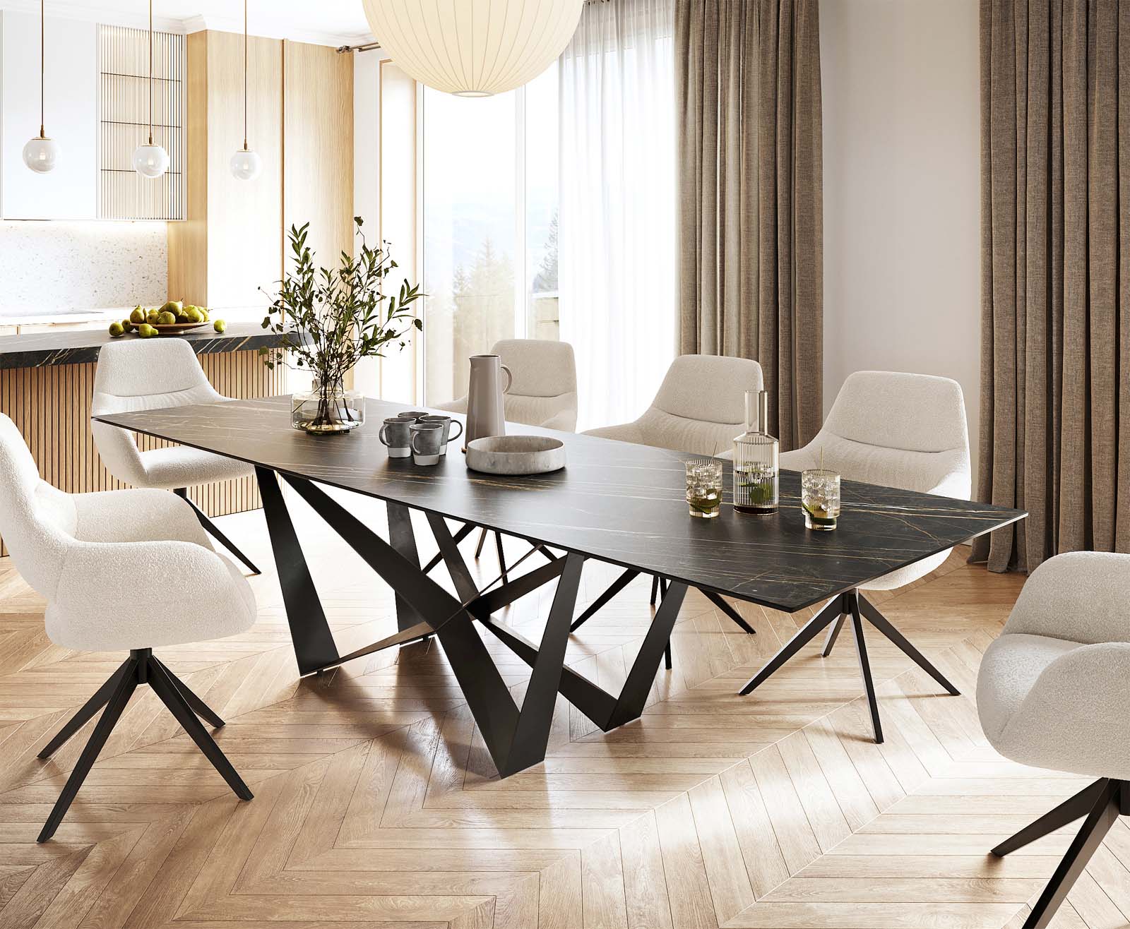 Esstisch Edge 300x100cm Keramik Laminam®Noir Desir Braun Mittelfuß Flachstahl Schwarz Esstisch Edge 300x100cm Keramik Laminam®Noir Desir Braun Mittelfuß Flachstahl Schwarz