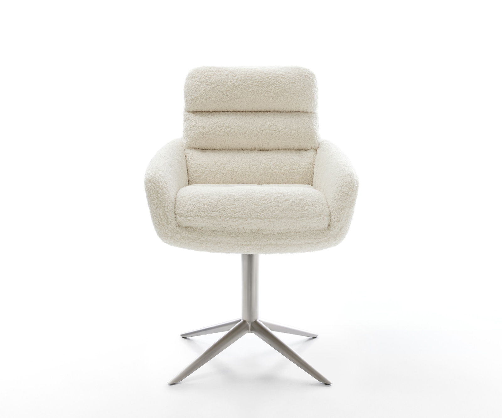 Drehstuhl Abelia-Flex mit Armlehnen Teddystoff Beige Fußkreuz Edelstahl 360° drehbar Wippfunktion 1