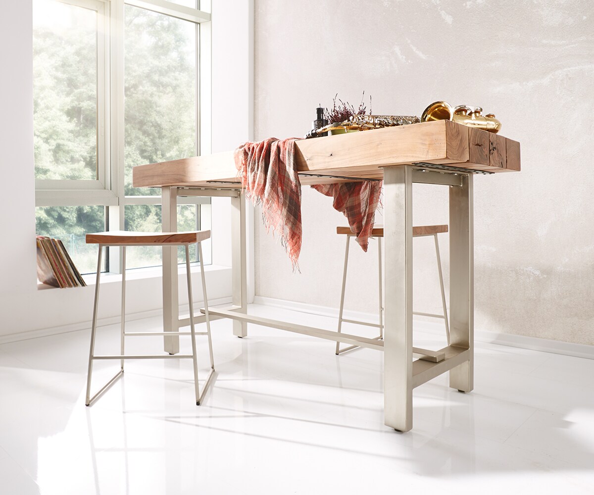 Bartisch Blokk 165x60 cm Akazie Natur Metallgestell  1