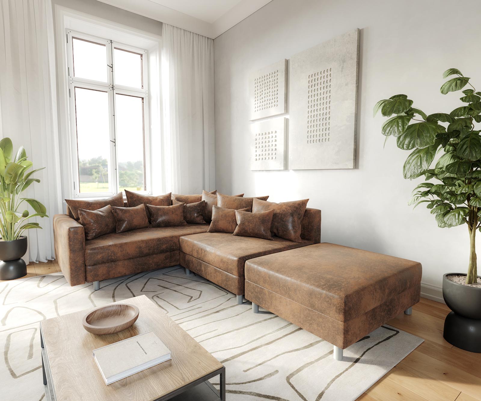 Ecksofa Clovis Braun Antik Optik modul Hocker Armlehne Ottomane Links Ecksofa Clovis Braun Antik Optik modul Hocker Armlehne Ottomane Links