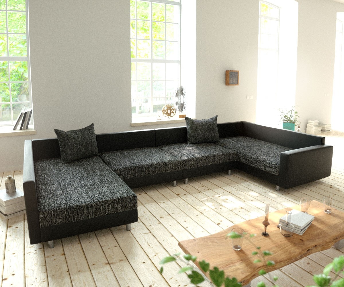 Wohnlandschaft Clovis XL Schwarz Hocker Armlehne Modulsofa 4