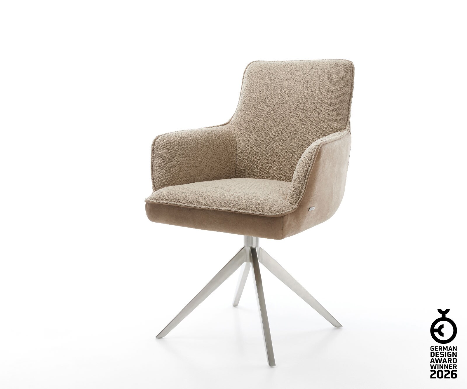 Drehstuhl Heira-Flex mit Armlehnen Materialmix Schlamm Kreuzgestell breit Edelstahl 360° drehbar Wippfunktion Taschenfederkern