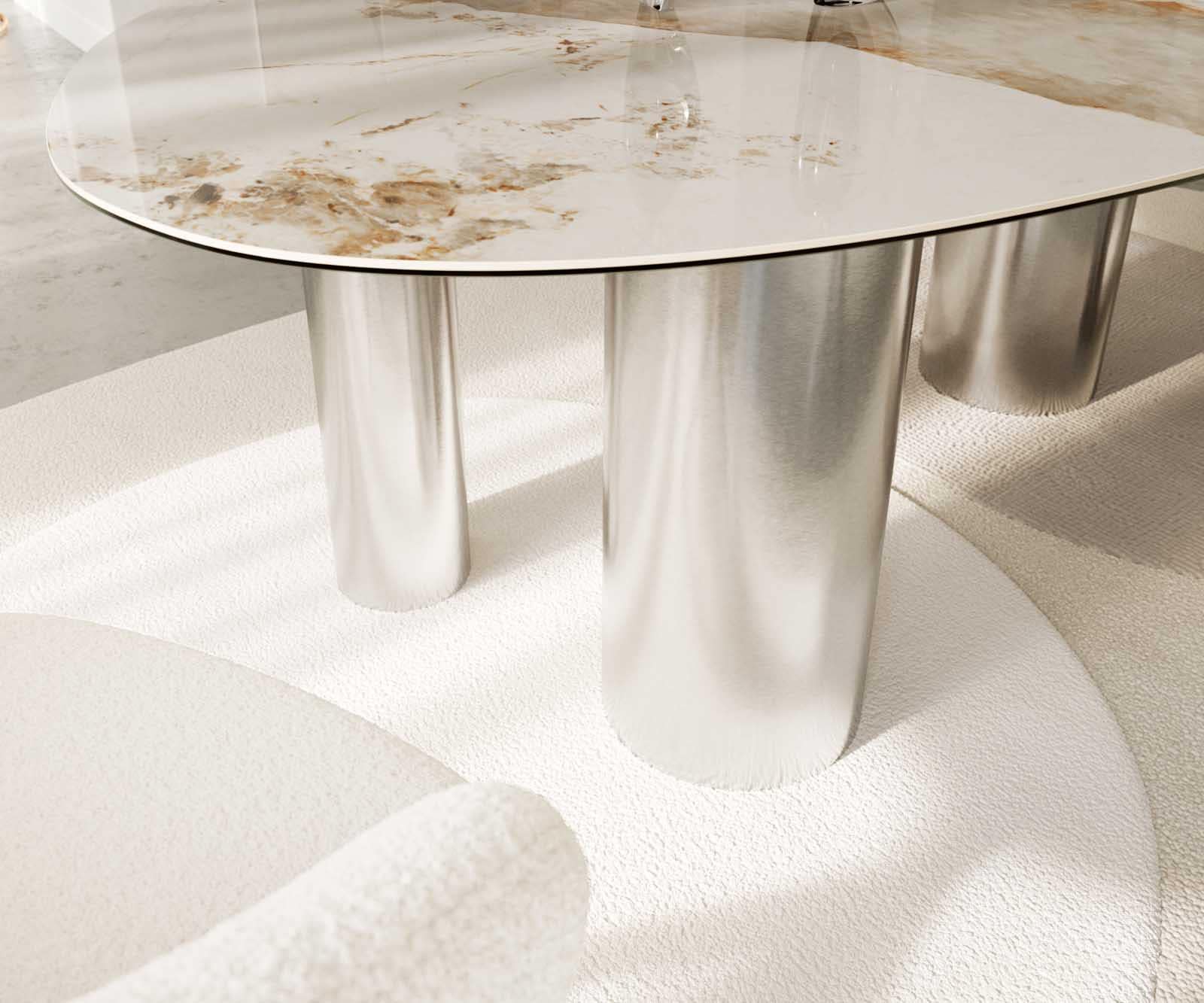 Esstisch Edge Oval 220x120 Keramik Minas Melange Weiß-Beige Pilier Edelstahl 6 Esstisch Edge Oval 220x120 Keramik Minas Melange Weiß-Beige Pilier Edelstahl 6