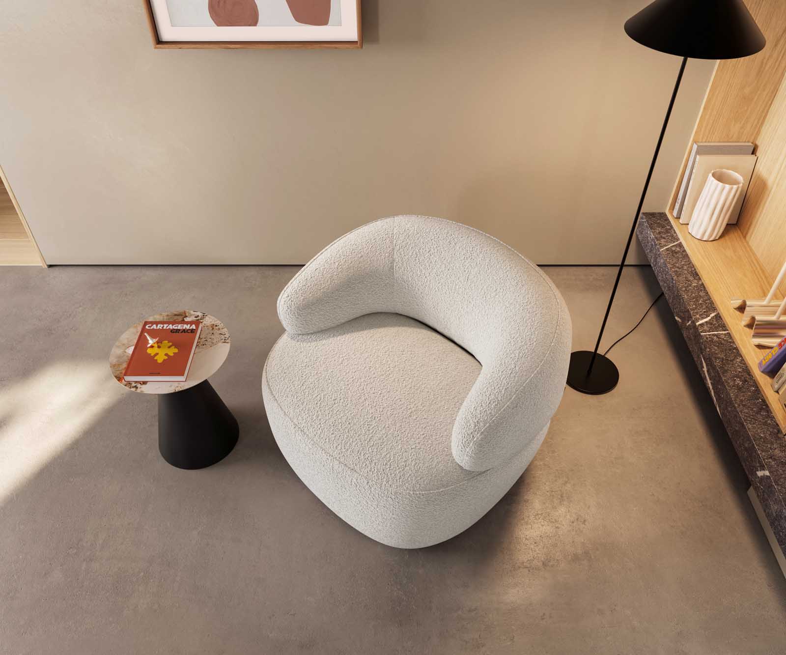 Loungesessel Nova 88x88 cm Bouclé Creme-Weiß 1