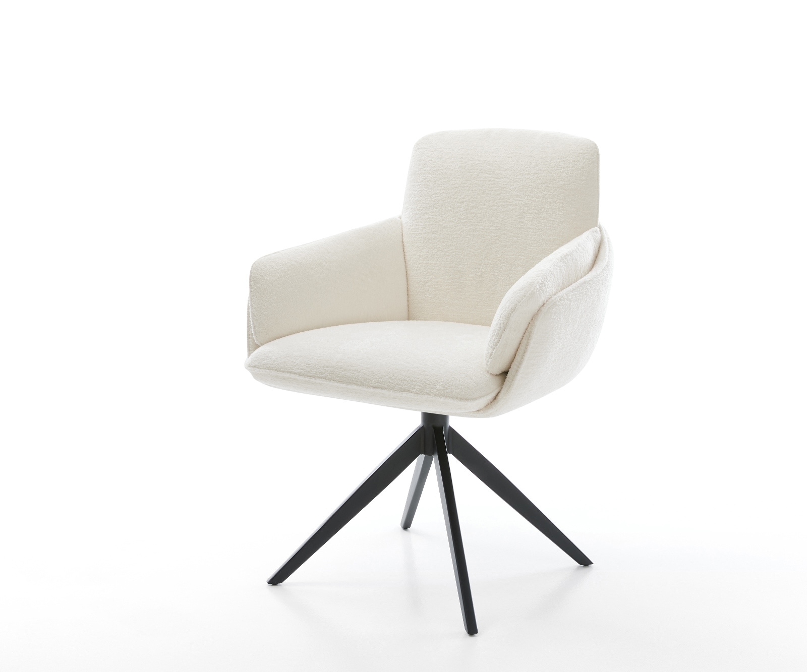 Drehstuhl Luan-Flex mit Armlehnen Bouclé Soft Beige Kreuzgestell breit Schwarz 360° drehbar Wippfunktion