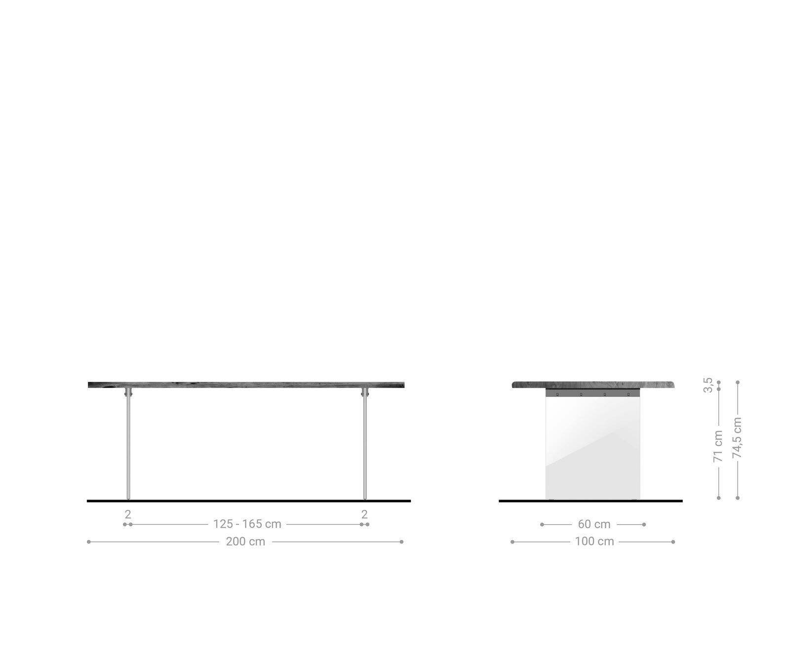 Esstisch Edge 200x100 Akazie Braun Glas Live-Edge 8