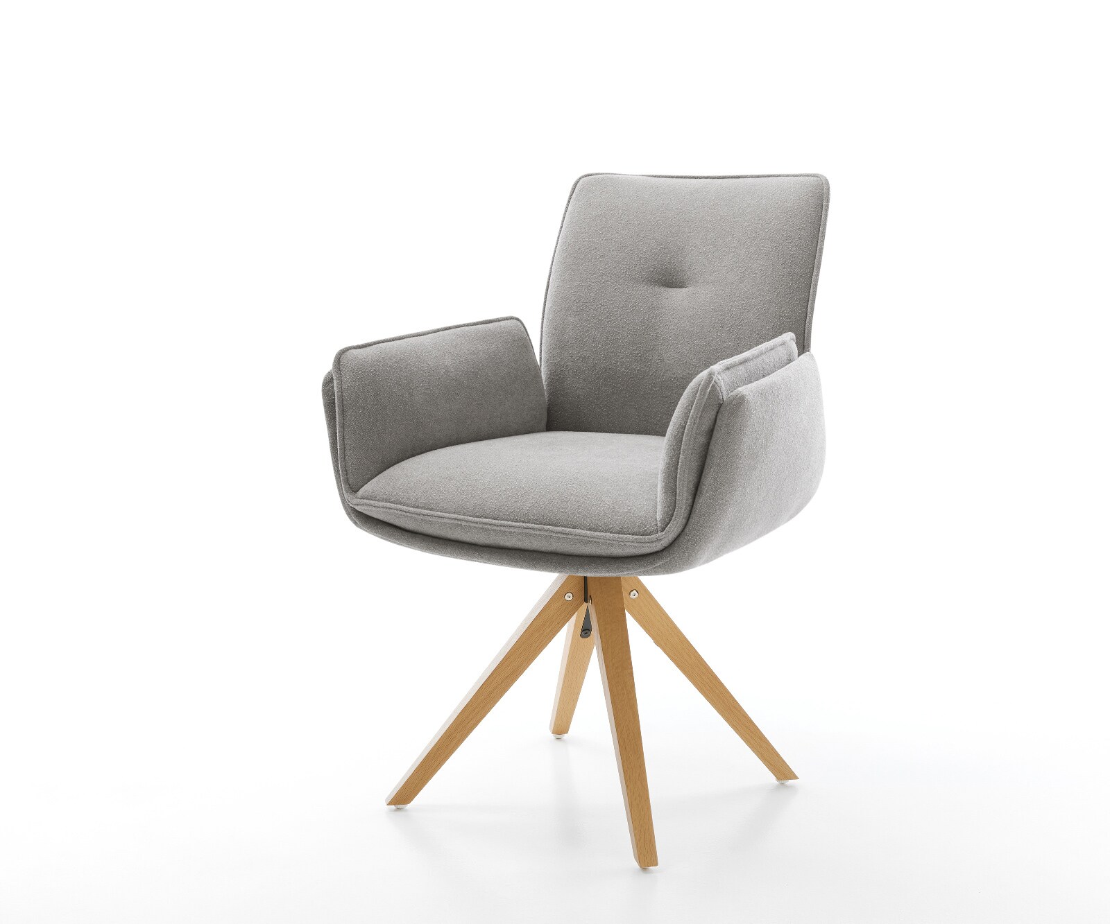Drehstuhl Nela-Flex Strukturstoff Soft Grau Holzgestell kantig Natur 360° drehbar