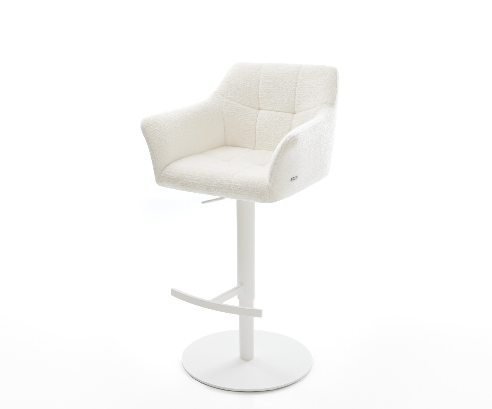 Barstuhl Yulo-Flex Bouclé Soft Beige Drehfuß höhenverstellbar Metall Weiß
