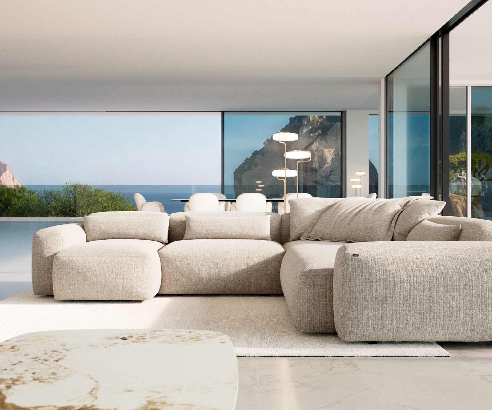 Wohnlandschaft Freestyle 360x290 cm Webstoff Soft Beige Kappnaht 1