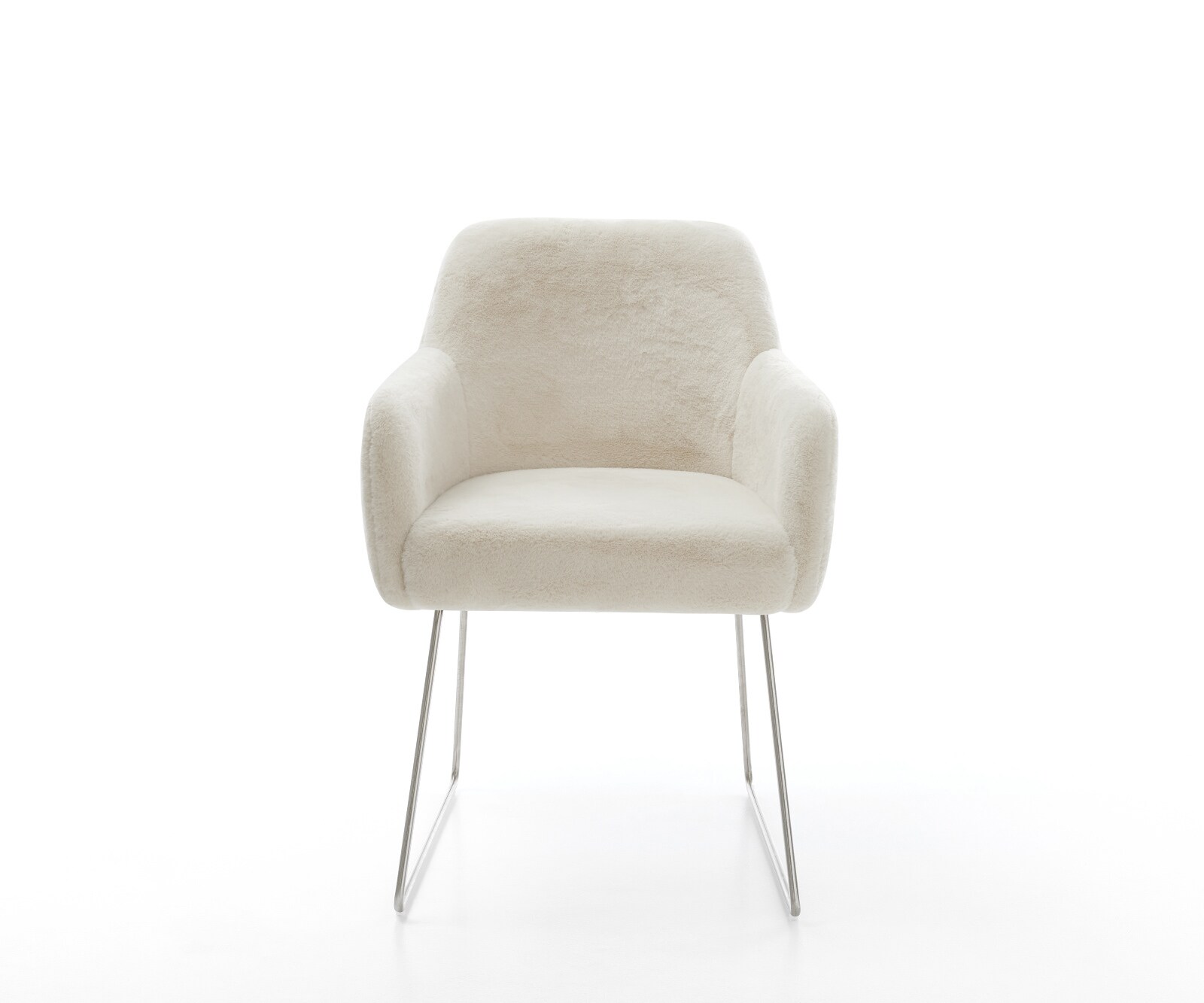 Esszimmerstuhl Greg-Flex Plüsch Creme-Weiß Kufengestell Edelstahl Taschenfederkern 2