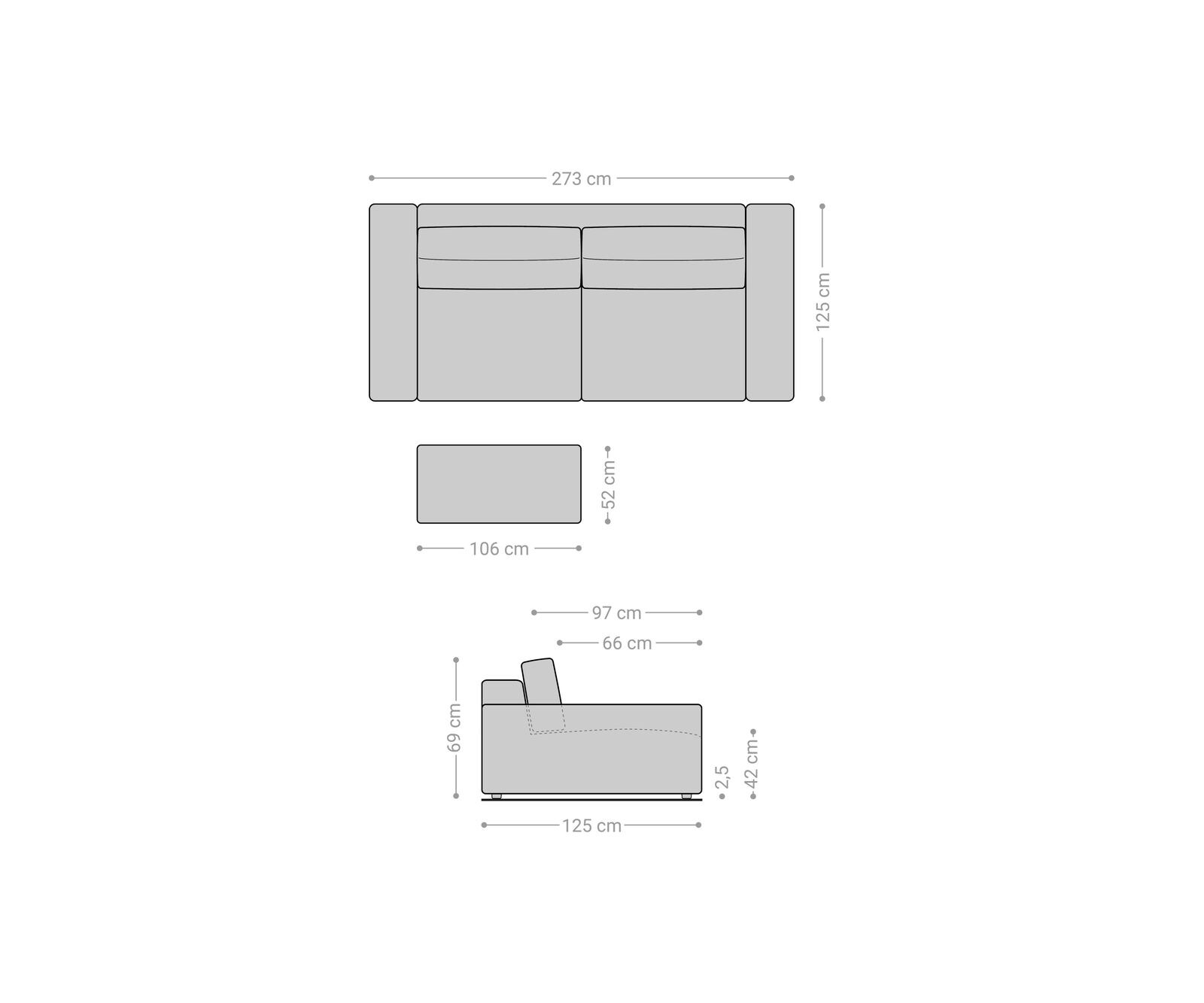 Big-Sofa Lanzo XL 270x130 cm Lederimitat Vintage Anthrazit mit Hocker 5