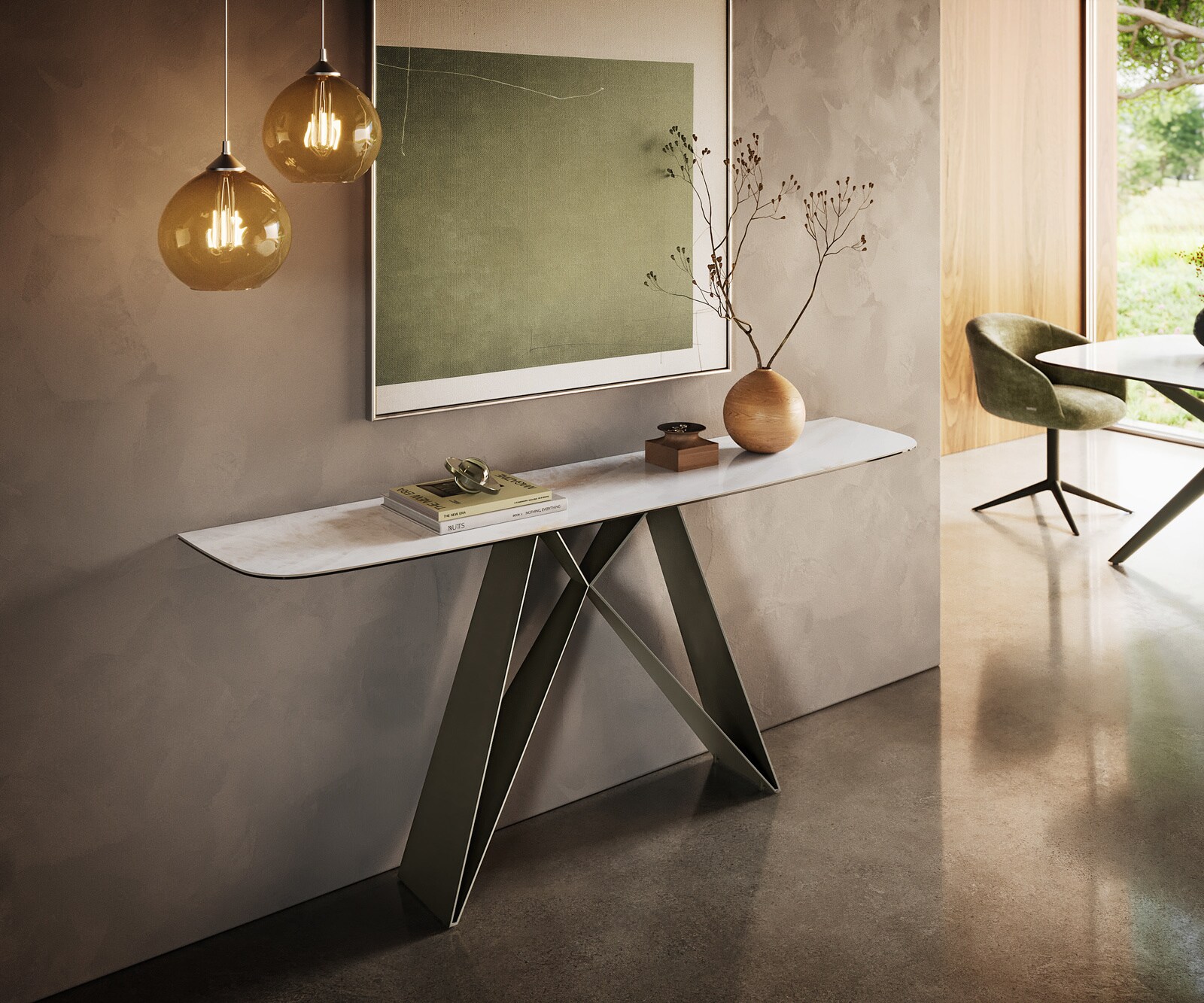 Konsolentisch Edge Boot 180x40 cm Keramik Onyx Pearl Velio Metall Effektfinish Titan 3
