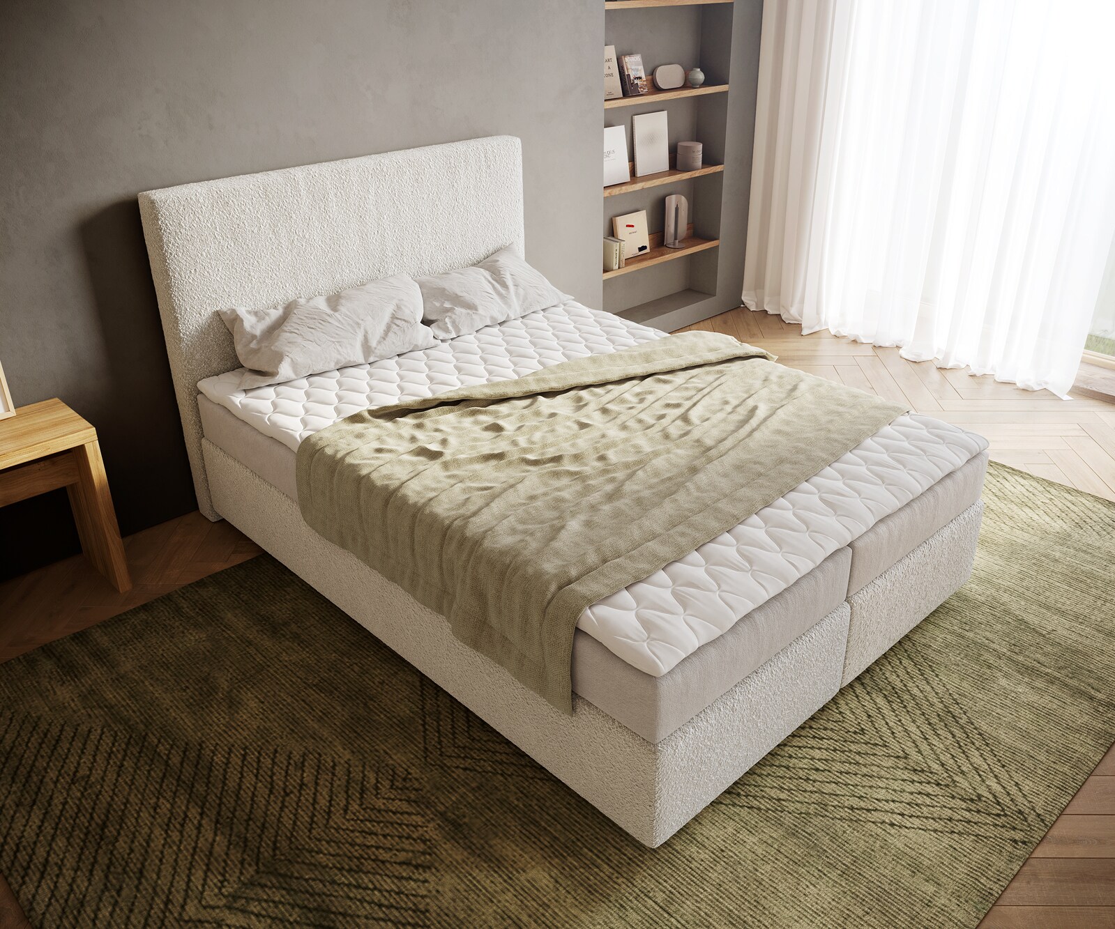 Boxspringbett Dream-Well 140x200 cm Bouclé Creme-Weiß mit Matratze und Topper 3