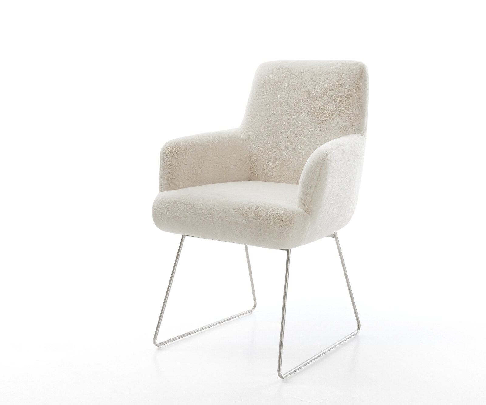 Esszimmerstuhl Heira-Flex mit Armlehnen Plüsch Creme-Weiß Kufengestell Edel günstig online kaufen