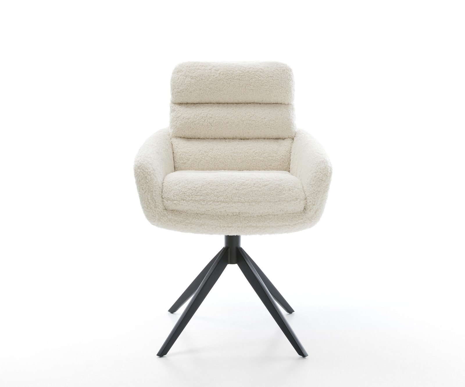 Drehstuhl Abelia-Flex mit Armlehnen Teddystoff Beige Kreuzgestell breit Schwarz 360° drehbar Wippfunktion 1