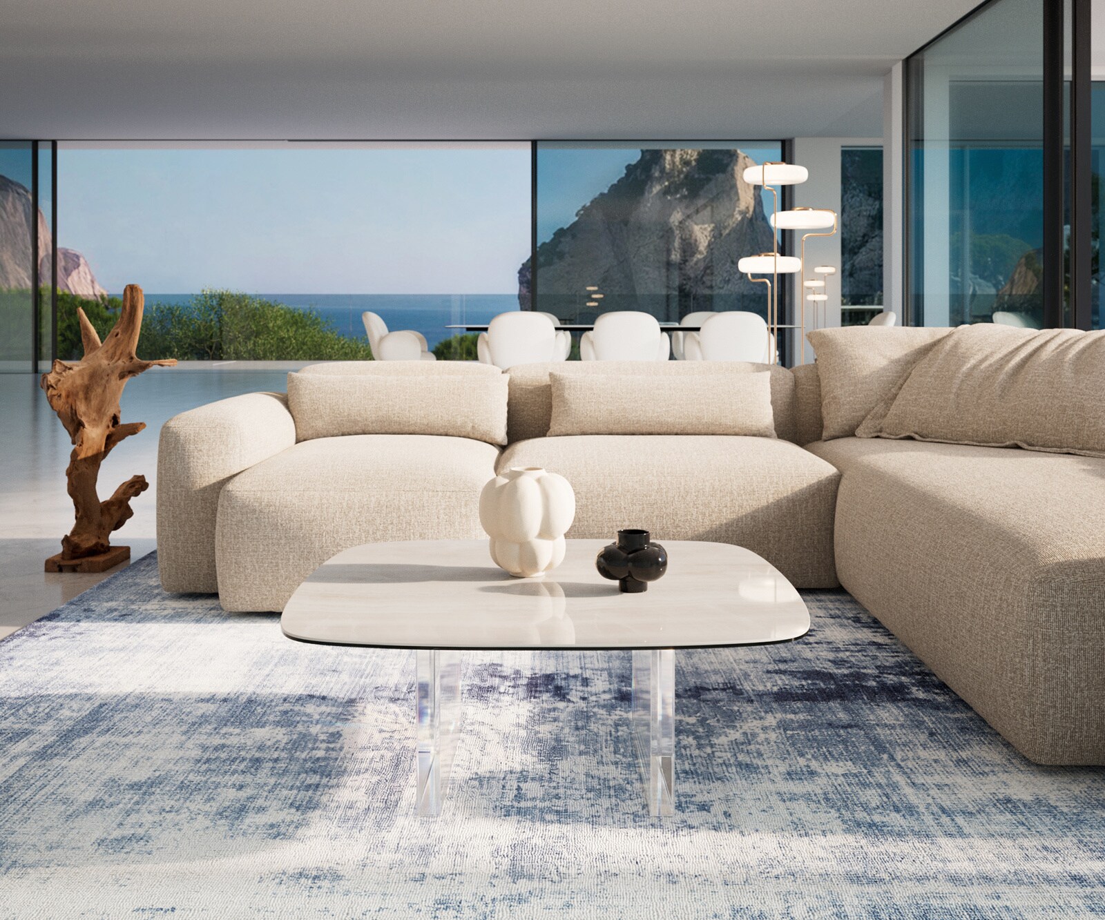 Couchtisch Edge Boot 90x90 cm Keramik Onyx Champagne Lumia Acryl 2