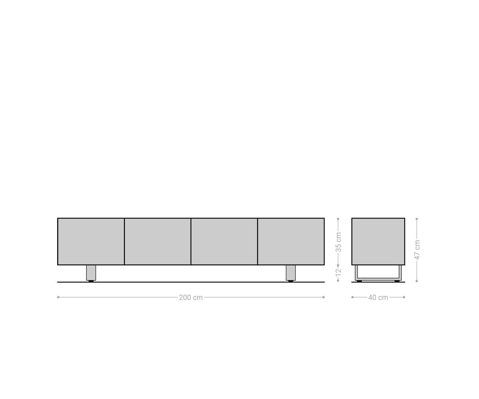 Lowboard Follia 200 cm Mango Braun 4 Türen Kufe Edelstahl gebürstet 6