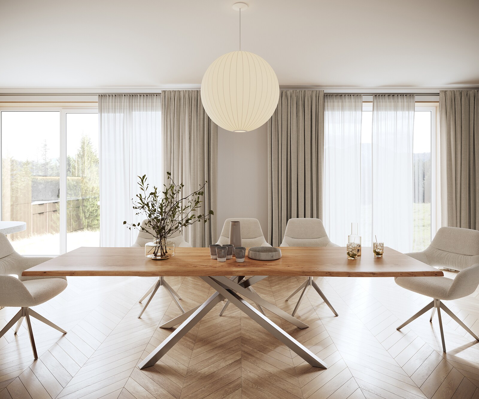 Esstisch Edge 300x100 Akazie Natur Kreuzgestell Rechteck Edelstahl Live-Edge 1