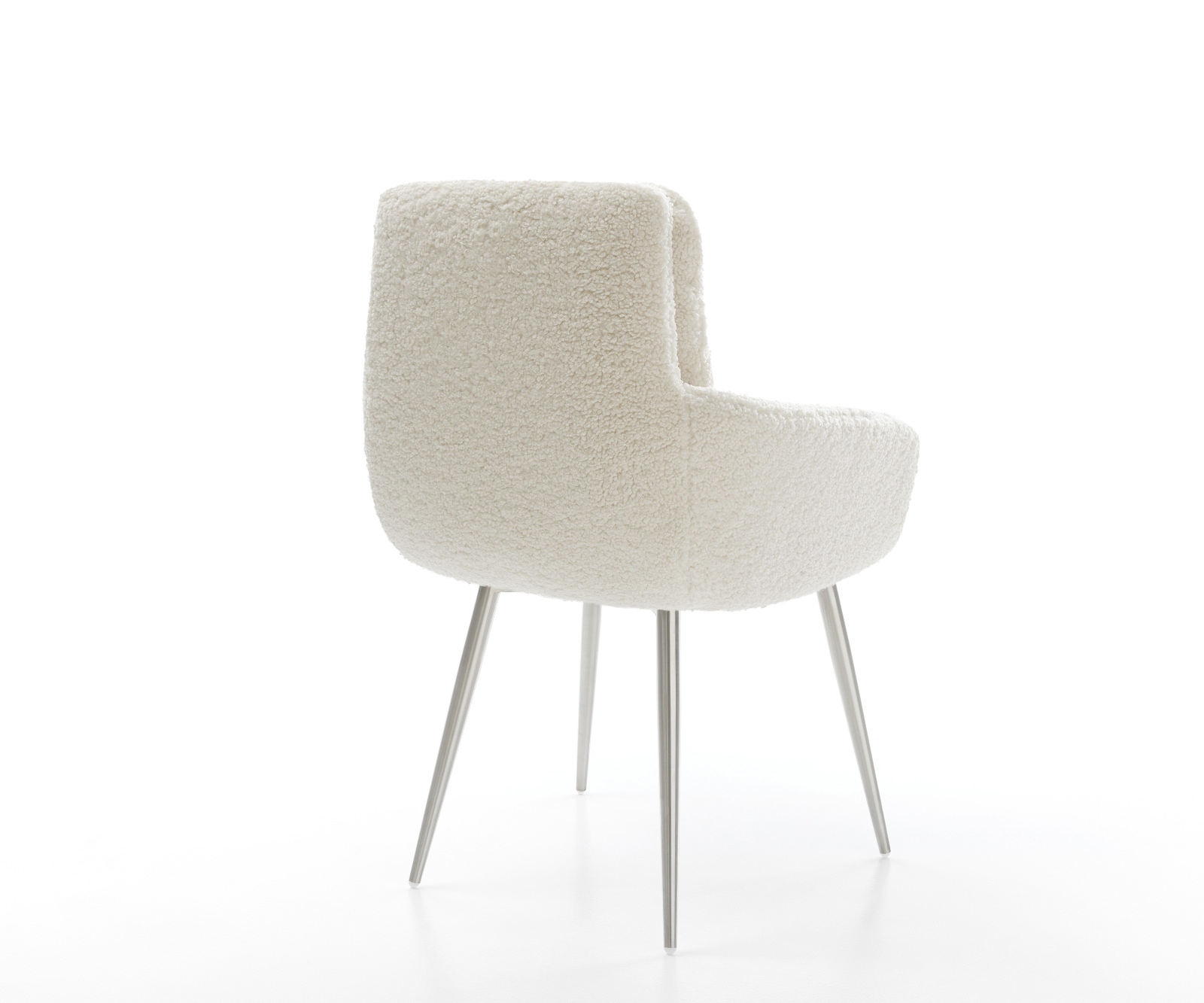 Esszimmerstuhl Abelia-Flex mit Armlehnen Teddystoff Beige 4-Fuß konisch Edelstahl 4