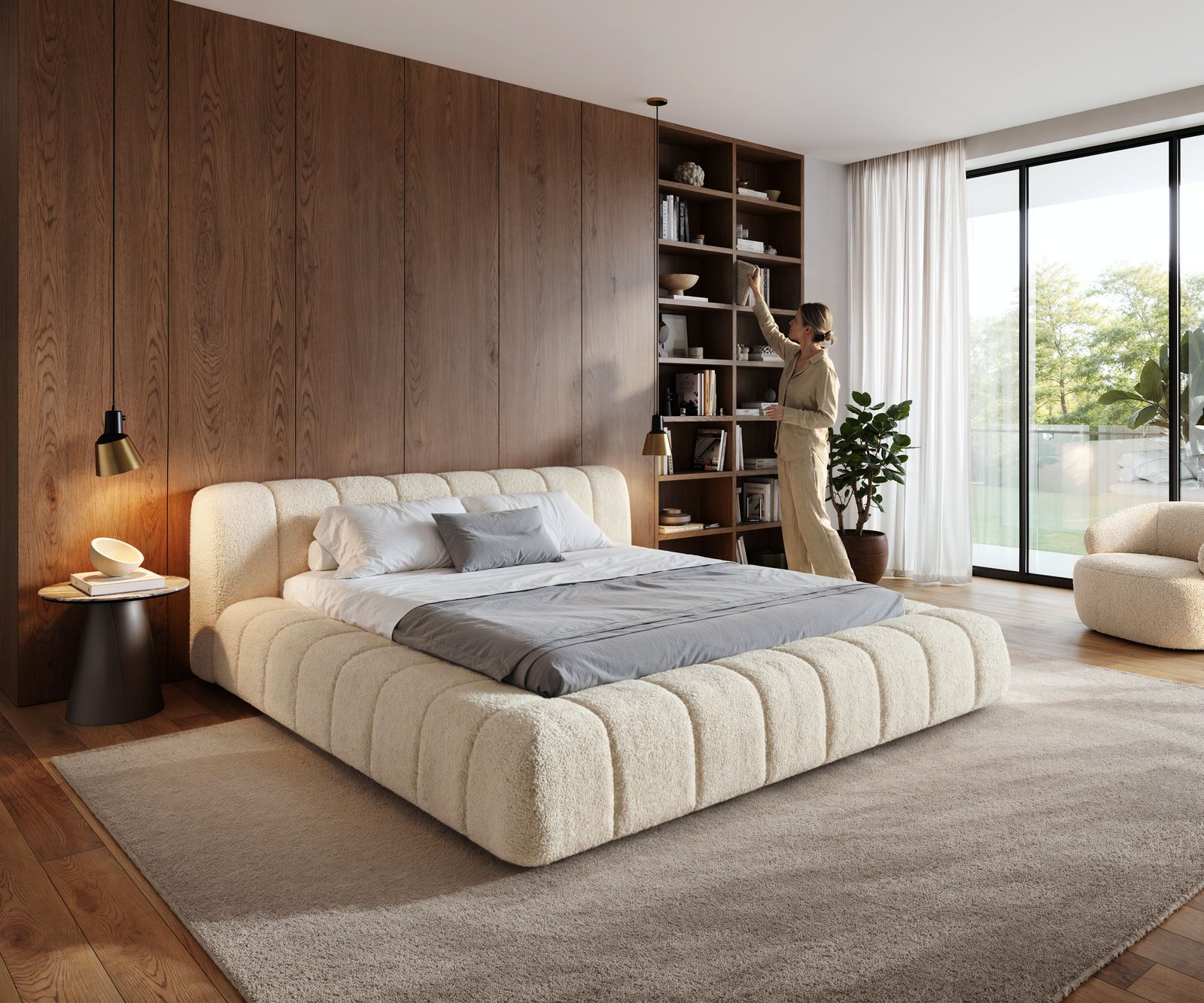 DELIFE Polsterbettgestell Cutio 180x200 cm Teddystoff Beige, Polsterbetten