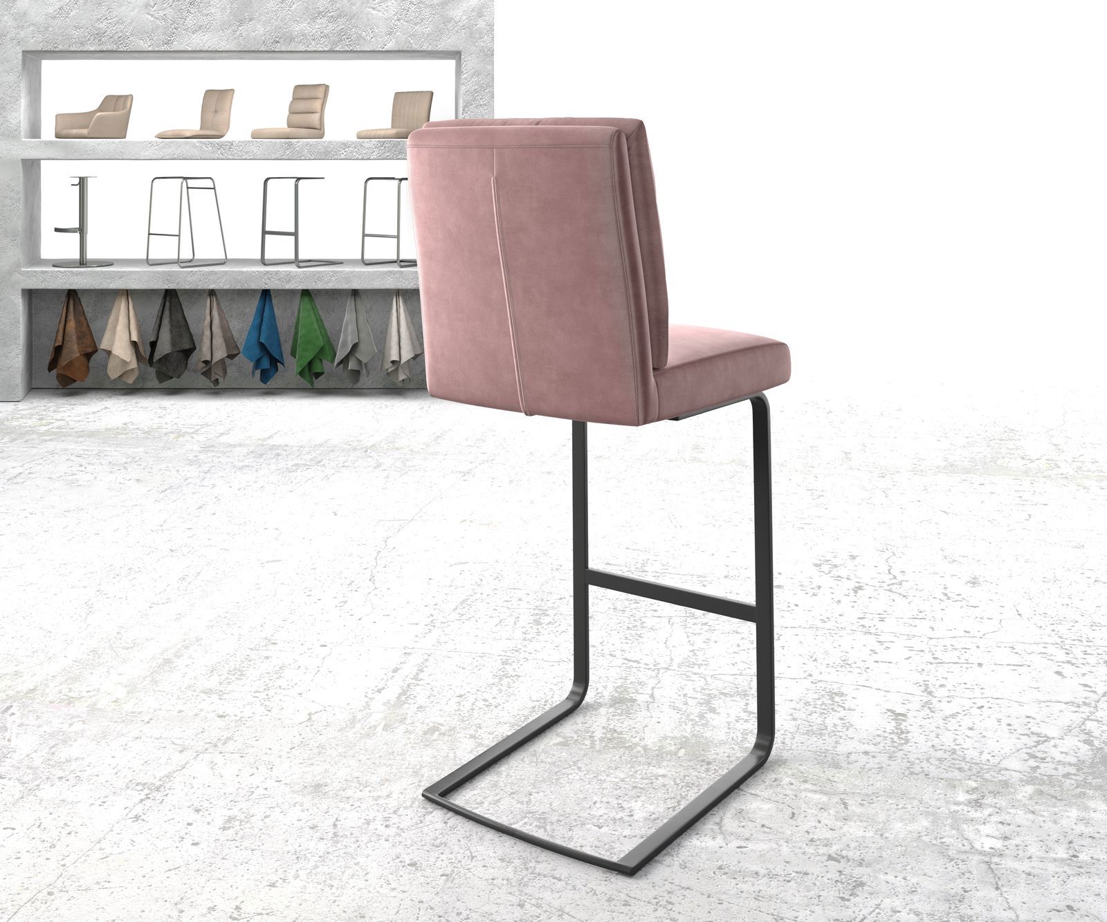 Barstuhl Pela-Flex Samt Rosé Freischwinger flach Metall 3
