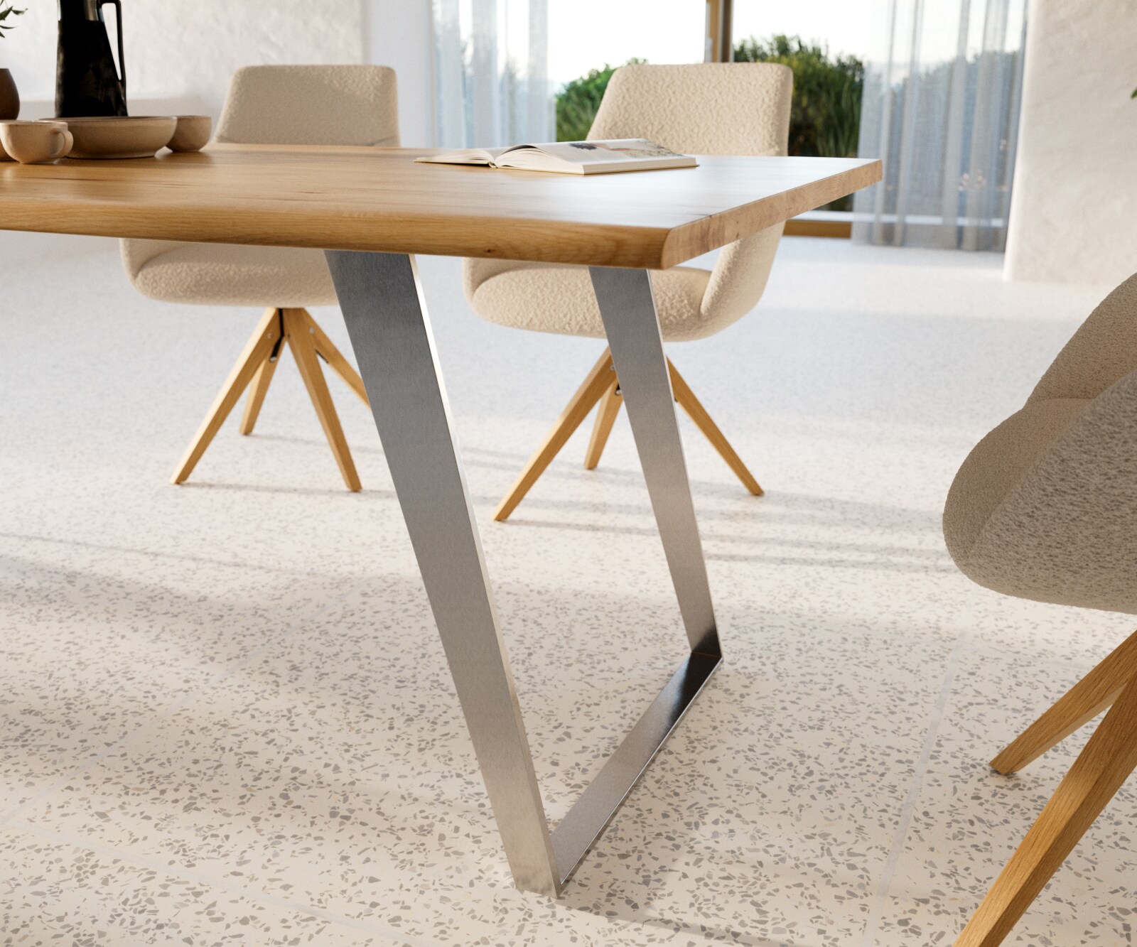Esstisch Edge 200x100x2,5-3 Eiche Natur Edelstahl Schräg Live-Edge 6