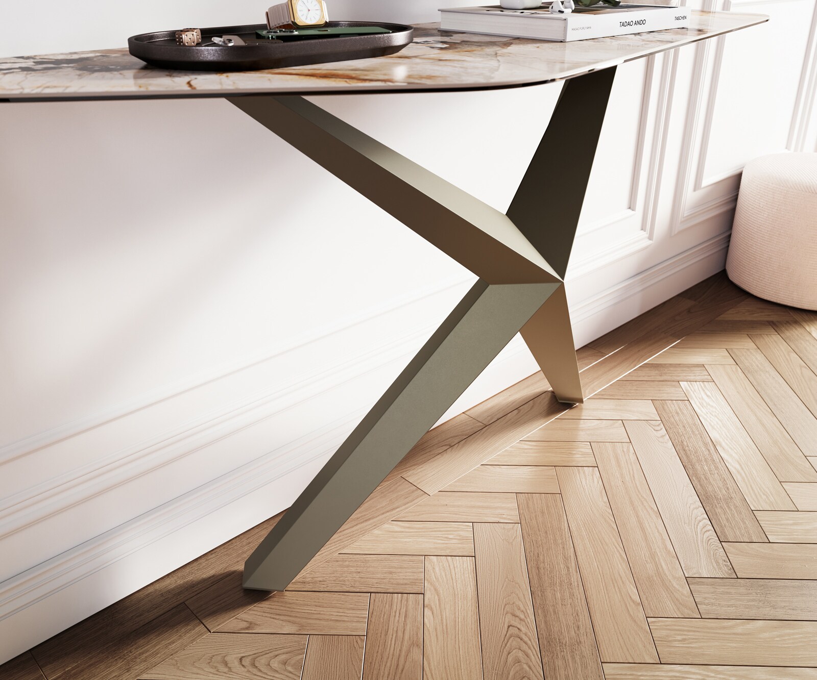 Konsolentisch Edge Polygonal 140x50 cm Keramik Patagonia Poliert Zentharo Metall Effektfinish Titan 5