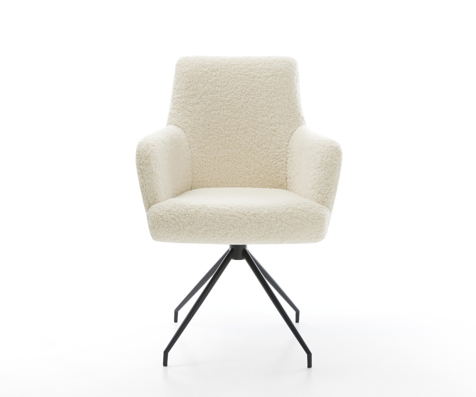 Esszimmerstuhl Heira-Flex mit Armlehnen Teddystoff Beige Kreuzgestell konisch Schwarz Taschenfederkern 2