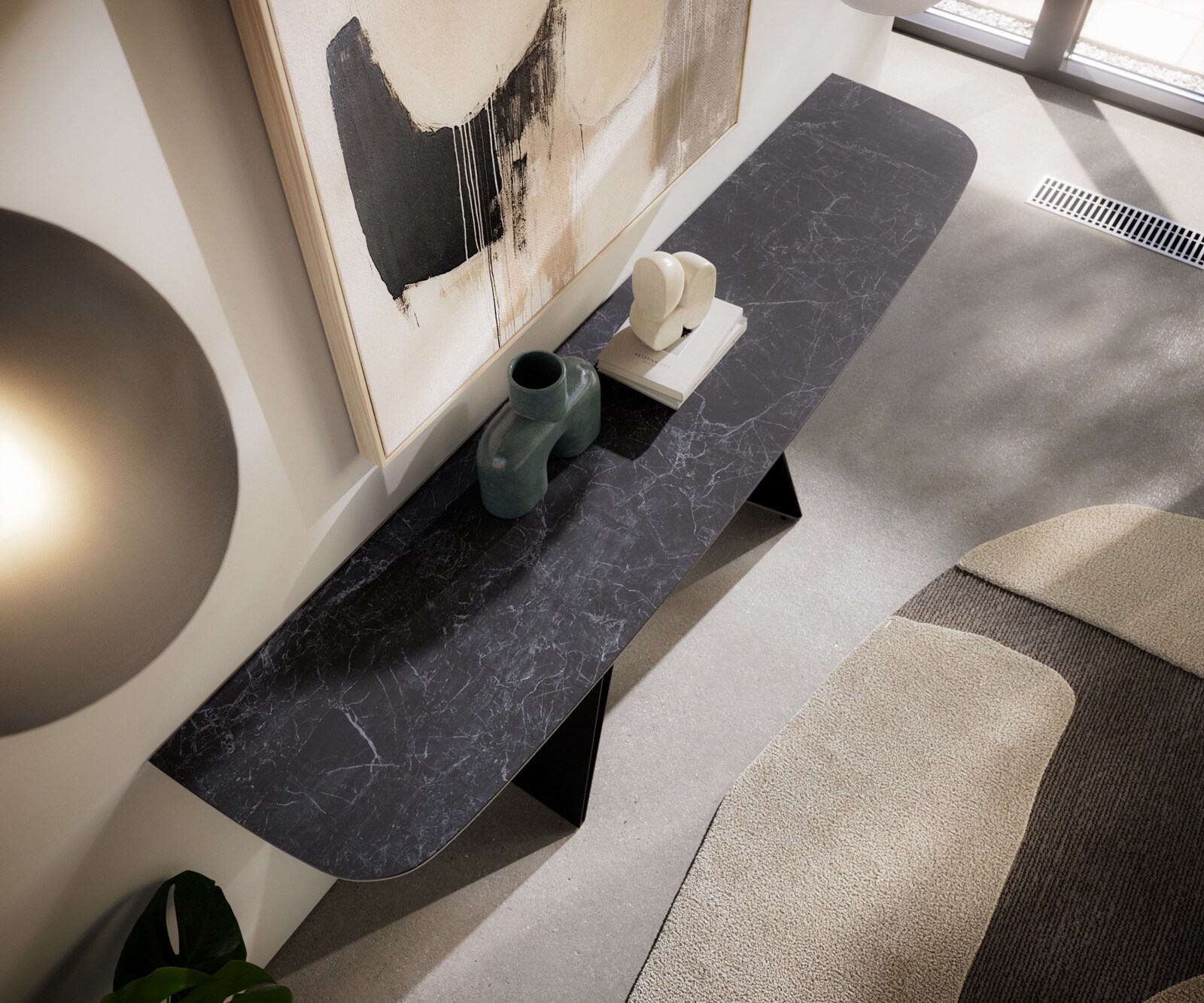 Konsolentisch Edge Boot 180x40 cm Keramik Laminam® Nero Greco Anthrazit Velio Metall Schwarz 5