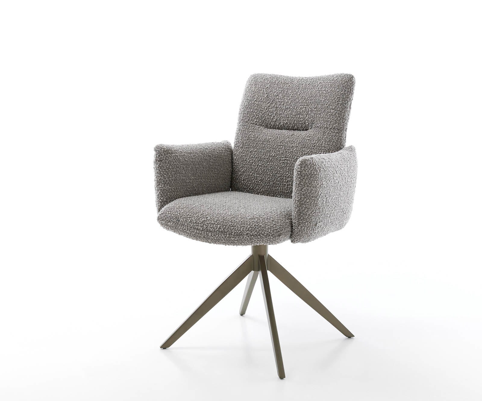 Drehstuhl Jova-Flex mit Armlehnen Bouclé Silbergrau Kreuzgestell breit Effektfinish Titan 360° drehbar Taschenfederkern