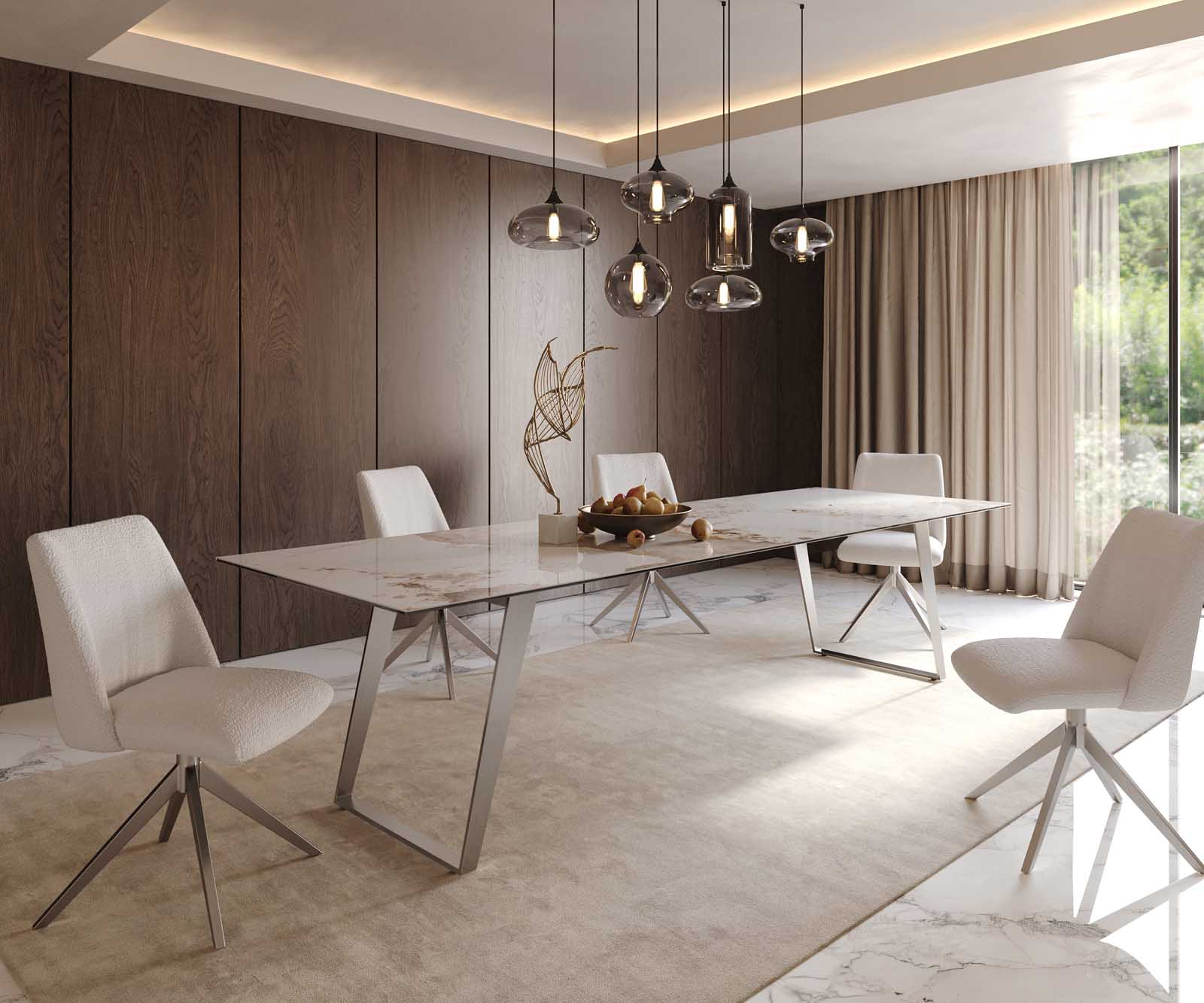 Esstisch Edge 300x100 Keramik Minas Melange Weiß-Beige Edelstahl Schräg 8