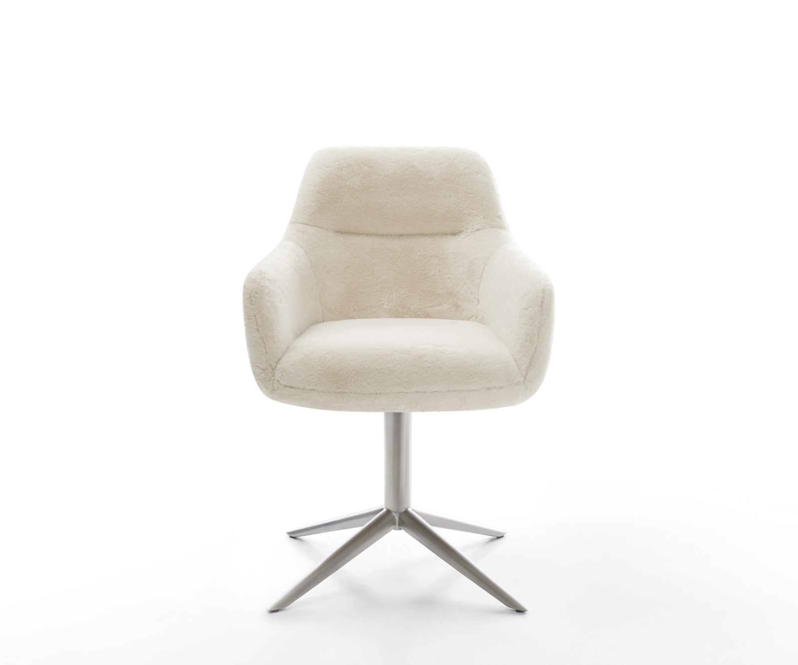 Drehstuhl Pejo-Flex Plüsch Creme-Weiß Fußkreuz Edelstahl 360° drehbar Wippfunktion Taschenfederkern 1
