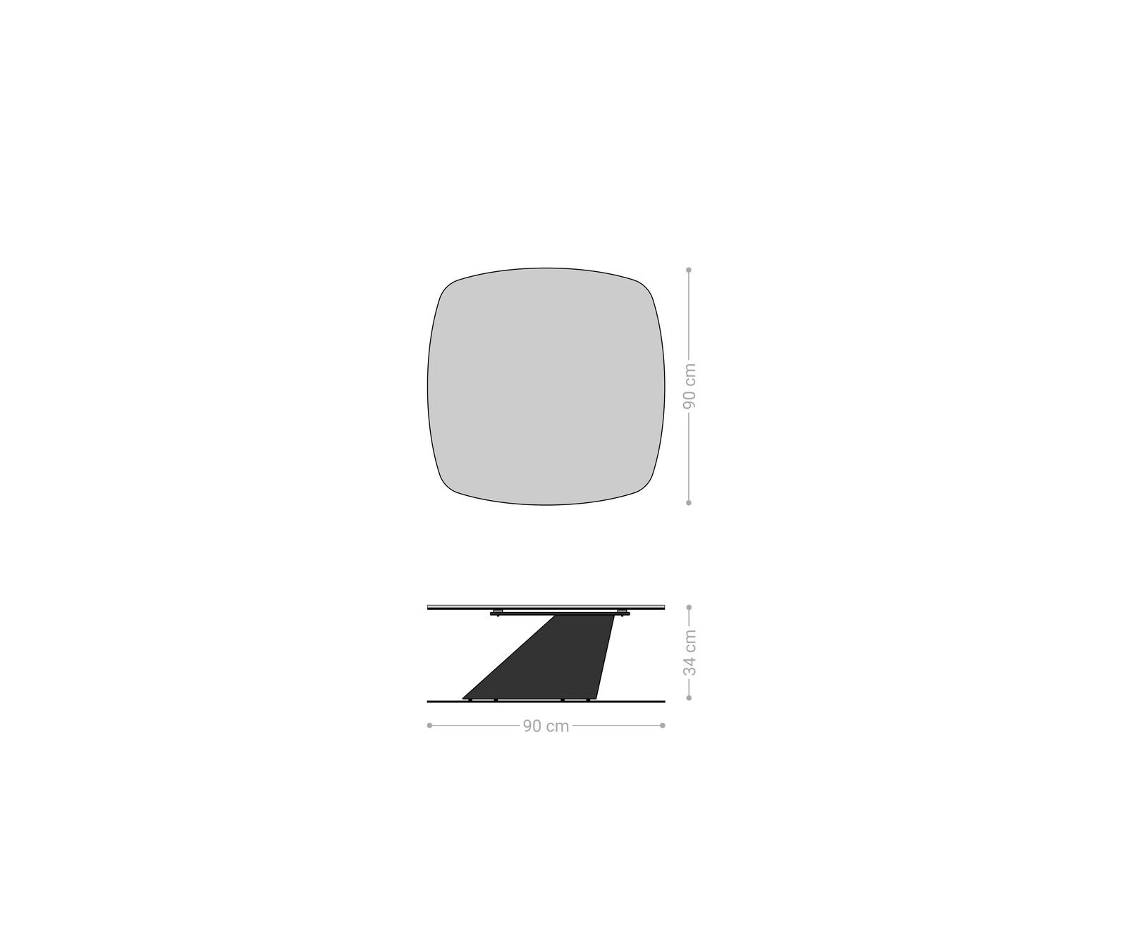 Couchtisch Edge Boot 90x90 cm Keramik Laminam® Noir Desir Braun Conis Metallic Silber 8