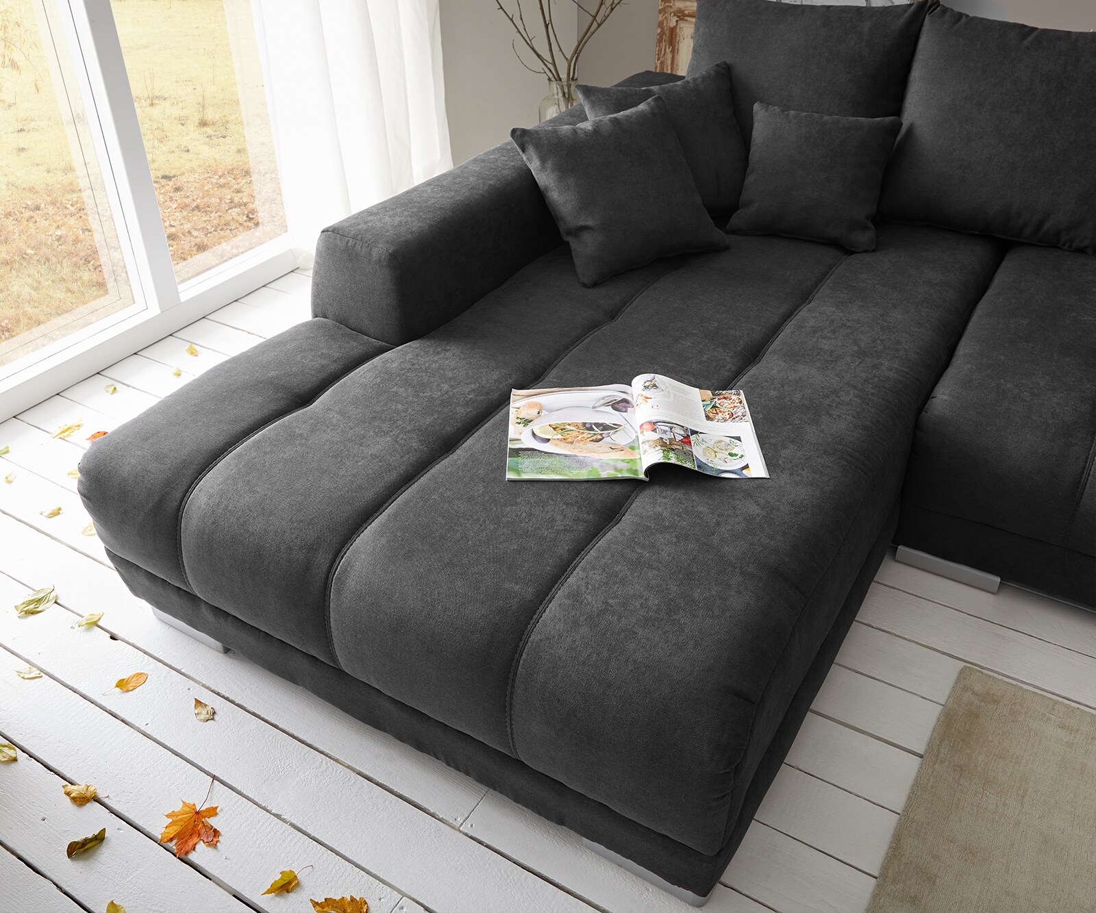 Ecksofa Josea 300x220 cm Mikrofaser Schwarz Recamiere links 4