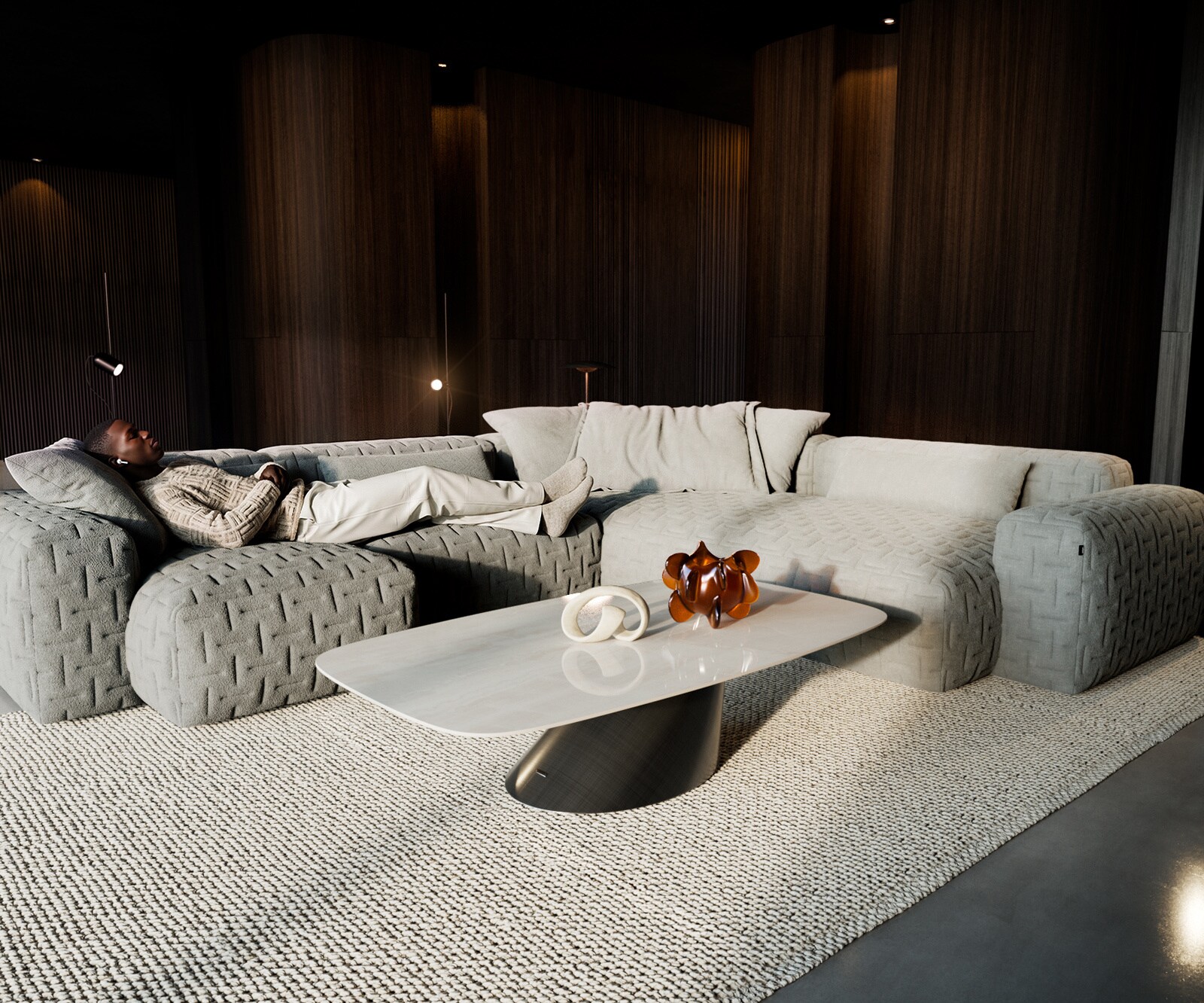 Couchtisch Edge Boot 140x80 cm Keramik Onyx Champagne Conis Metallic Silber 6