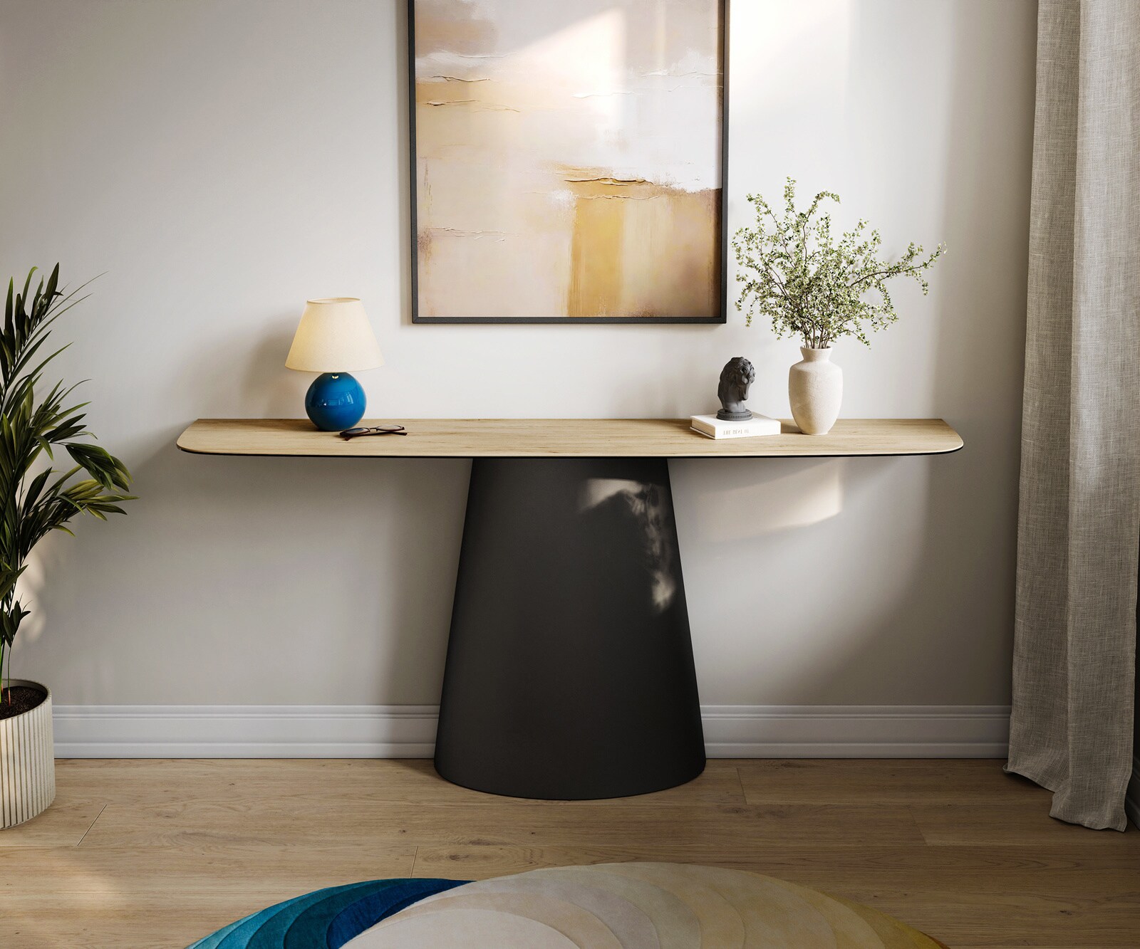 Konsolentisch Edge Boot 180x40 cm Keramik Laminam® Sabbia Eichefarbig Conos Metall Schwarz 3