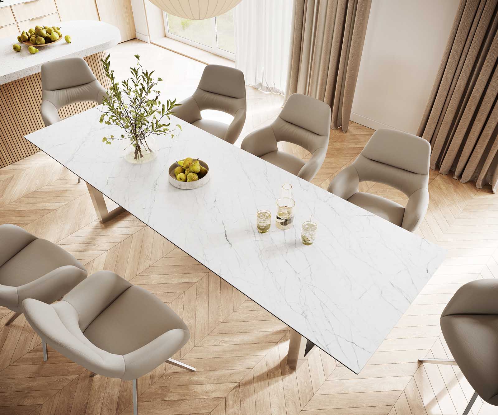 Esstisch Edge 300x100 Keramik Laminam® Statuarietto Weiß Edelstahl Breit 3