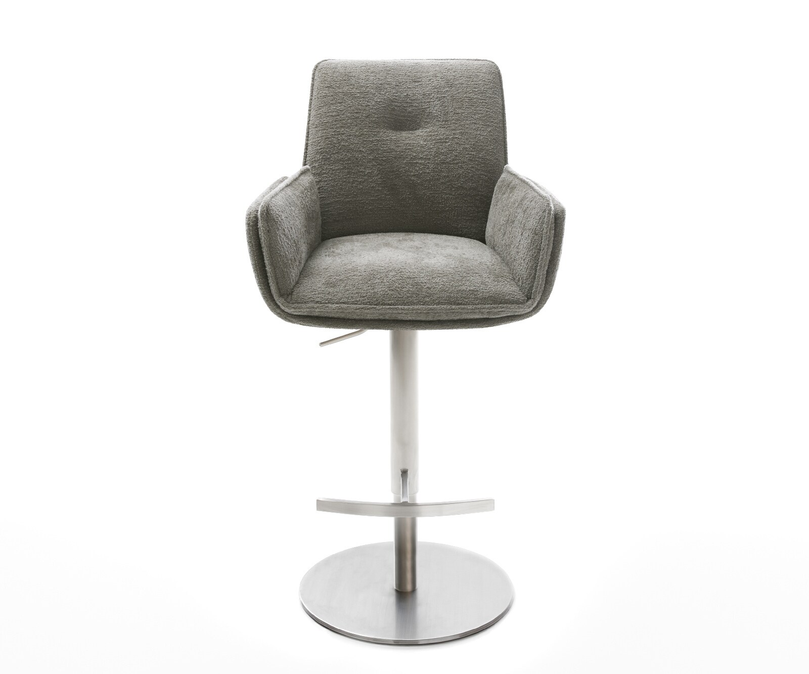 Barstuhl Nela-Flex Bouclé Soft Schlamm Drehfuß höhenverstellbar Edelstahl Silberfarben 1