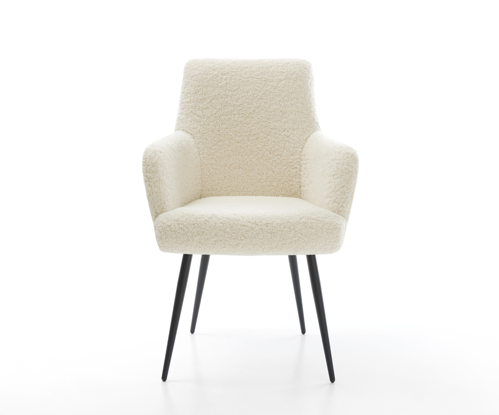 Esszimmerstuhl Heira-Flex mit Armlehnen Teddystoff Beige 4-Fuß konisch Schwarz Taschenfederkern 2