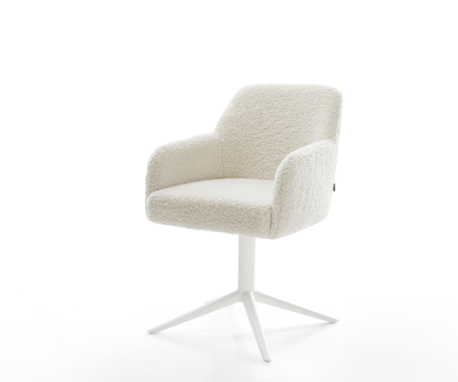 Drehstuhl Greg-Flex Teddystoff Beige Fußkreuz Weiß 360° drehbar Wippfunktion Taschenfederkern