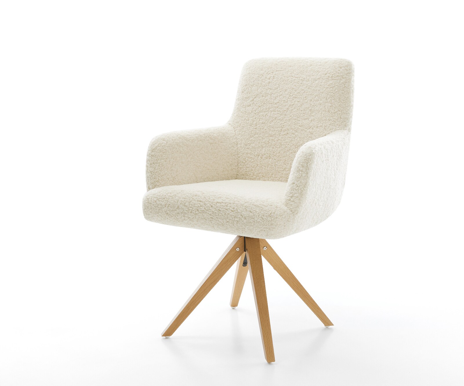 Drehstuhl Heira-Flex mit Armlehnen Teddystoff Beige Holzgestell kantig Natu günstig online kaufen