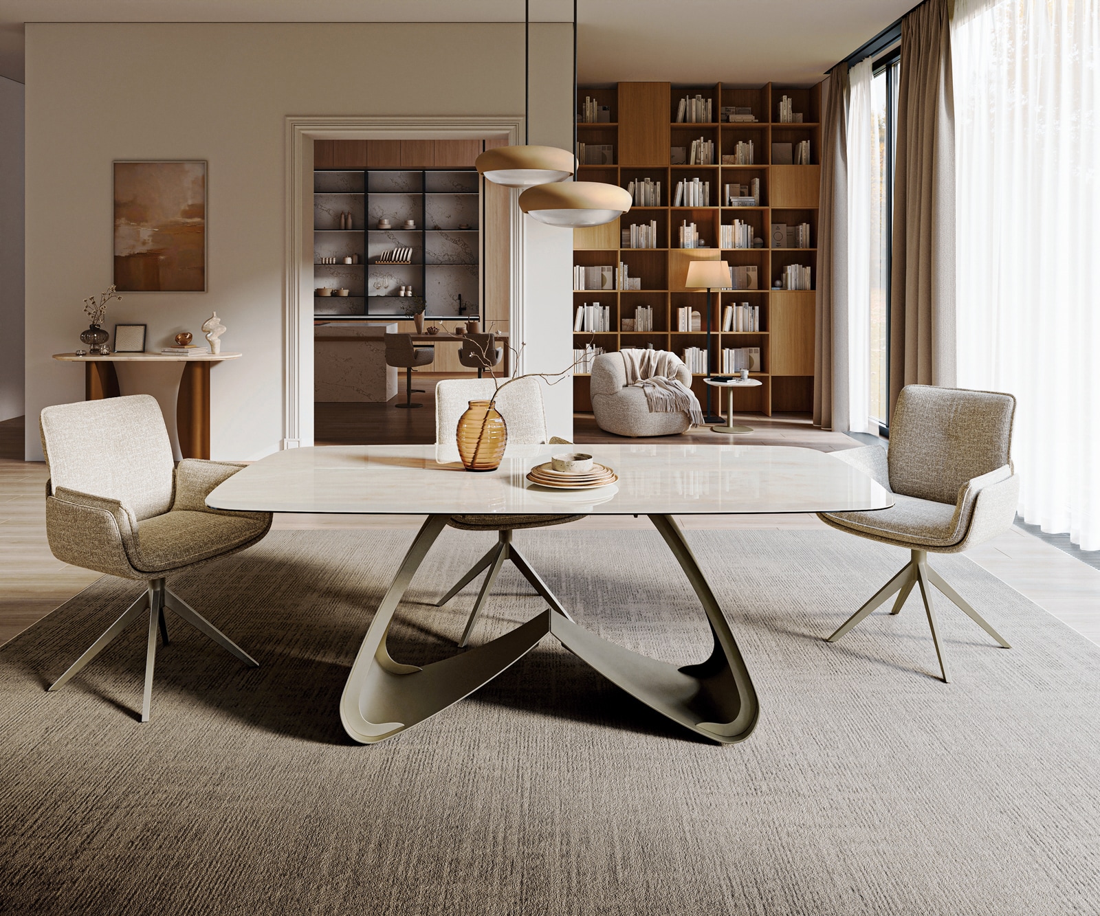 Esstisch Edge Boot 200x100 cm Keramik Onyx Champagne W-Gestell Metall Effektfinish Titan 2