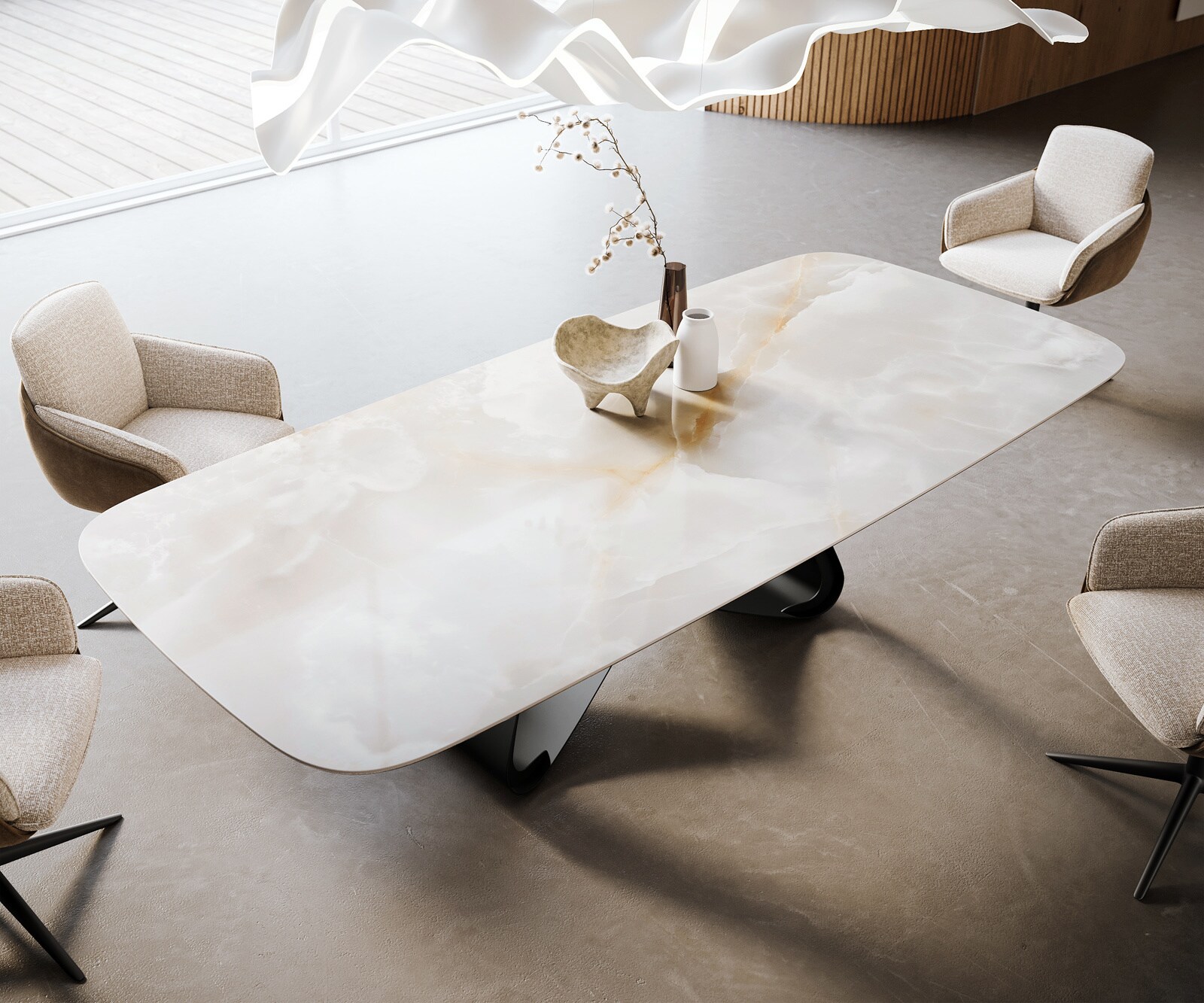 Esstisch Edge Boot 270x120 cm Keramik Iris FMG Onice Grigio W-Gestell Metall Schwarz 4