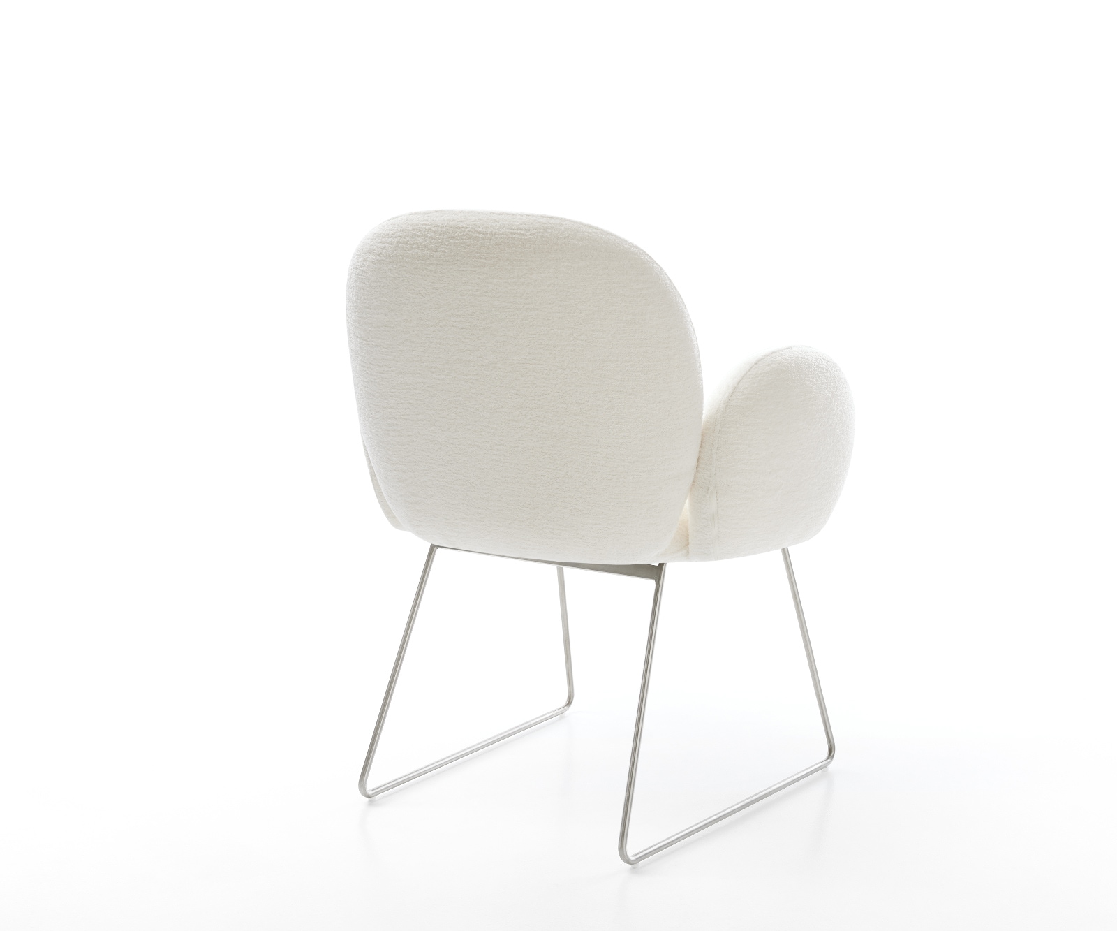 Esszimmerstuhl Nube-Flex mit Armlehnen Bouclé Soft Beige Kufengestell Edelstahl Taschenfederkern 3