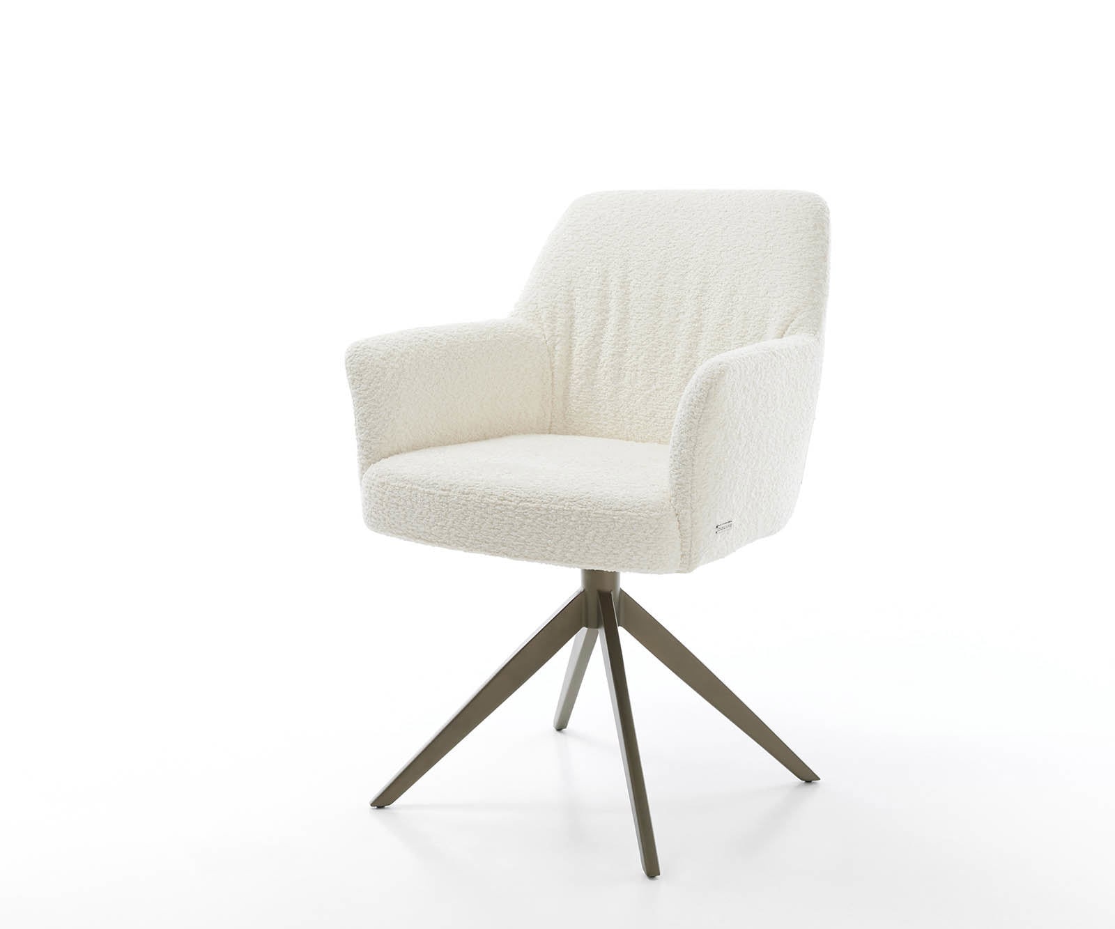 Drehstuhl Xana-Flex mit Armlehnen Bouclé Weiß Kreuzgestell breit Effektfinish Titan 360° drehbar Taschenfederkern Drehstuhl Xana-Flex mit Armlehnen Bouclé Weiß Kreuzgestell breit Effektfinish Titan 360° drehbar Taschenfederkern