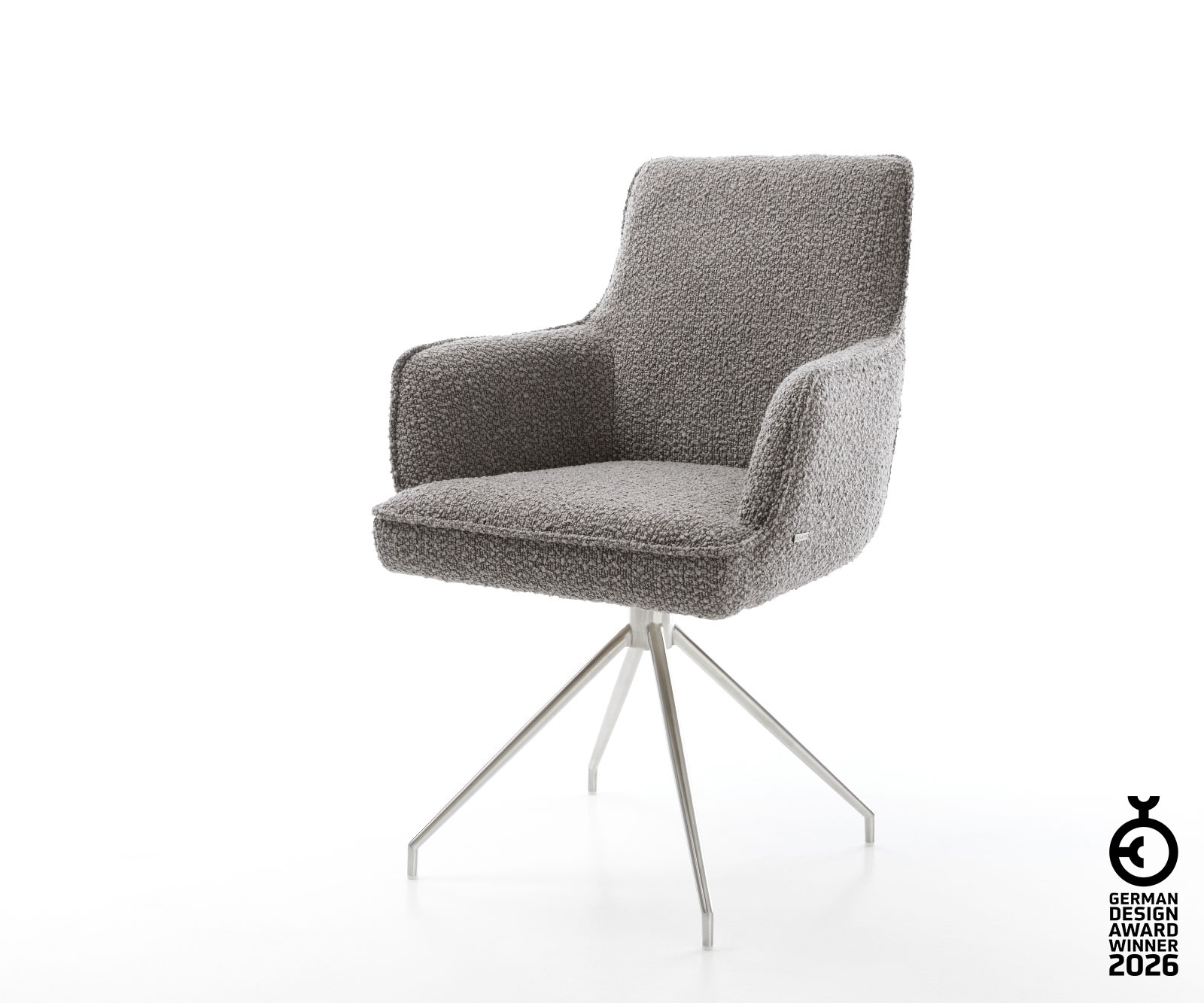 Drehstuhl Heira-Flex mit Armlehnen Bouclé Silbergrau Kreuzgestell konisch E günstig online kaufen