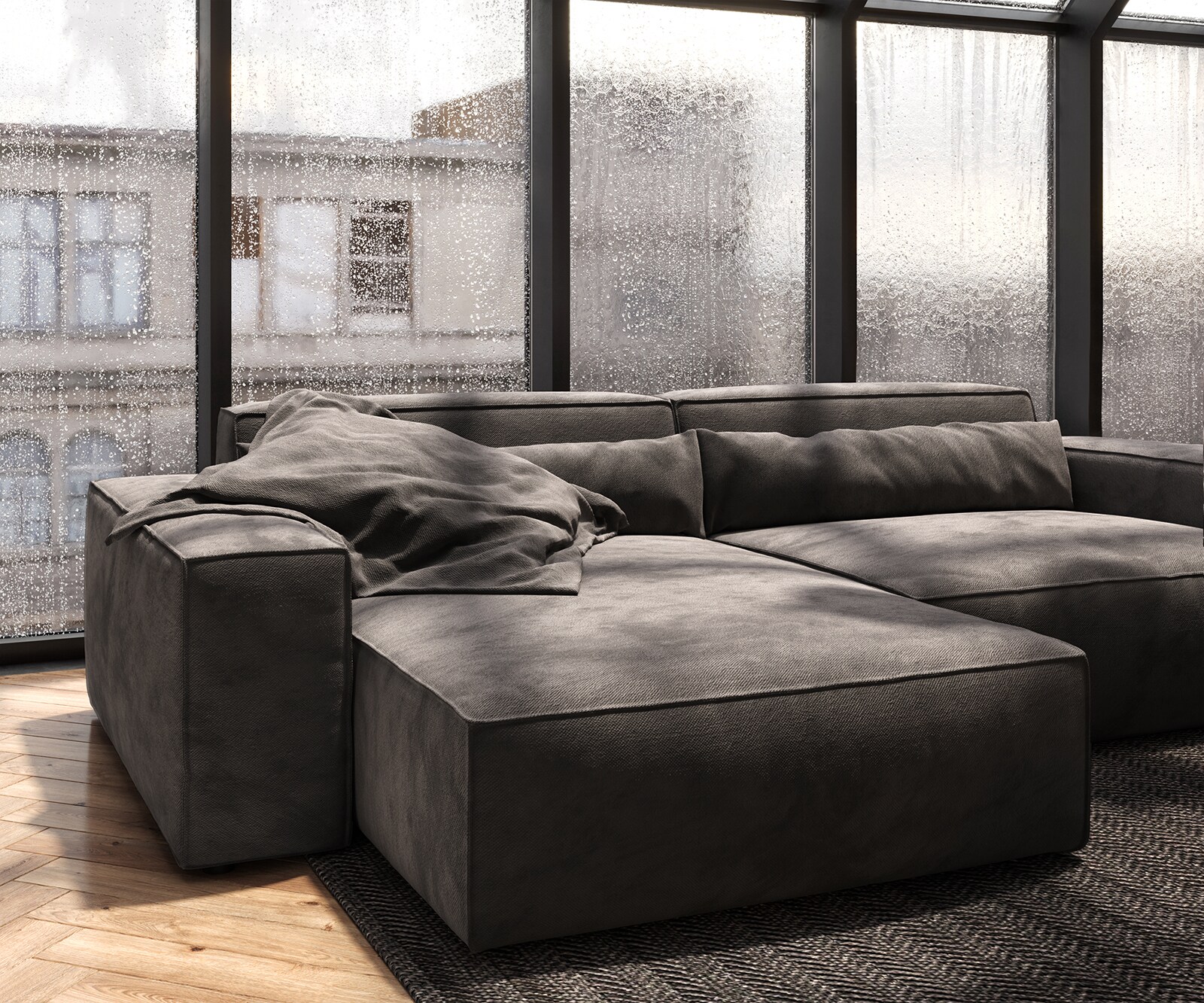 Ecksofa Sirpio XL 270x170 cm Mikrofaser Khakibraun Recamiere variabel mit Hocker 5
